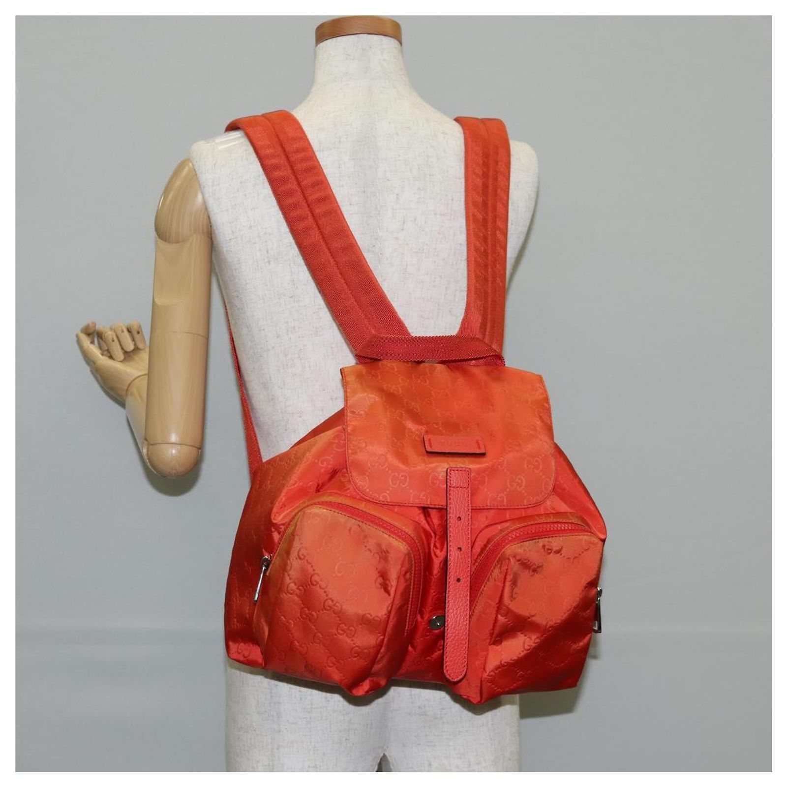 GUCCI GG Canvas Backpack Nylon Orange Silver 406361 Auth  display picture 2