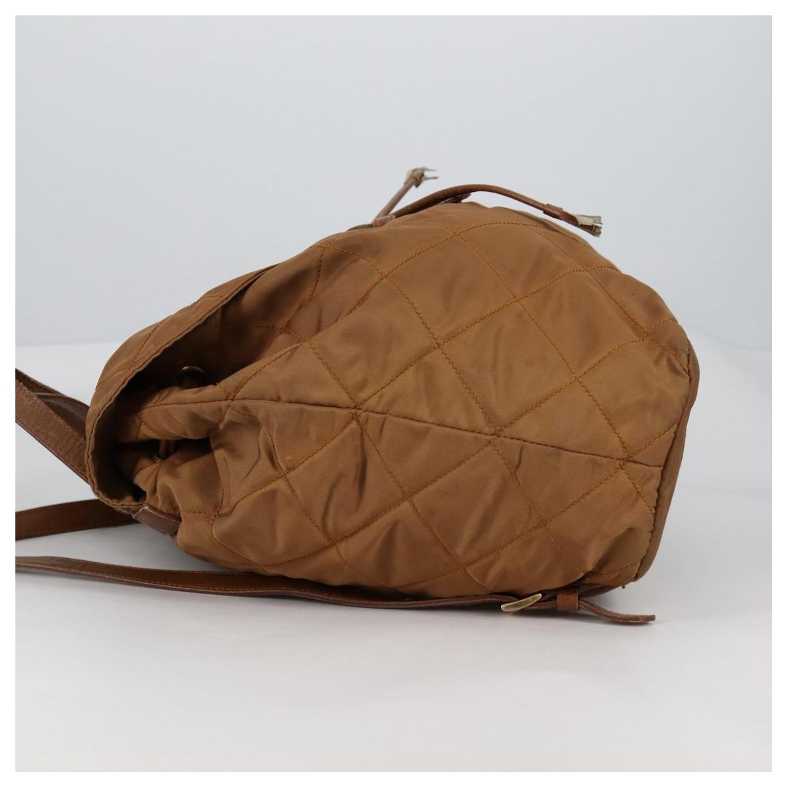 PRADA Backpack Nylon Brown Gold Auth yk18648 Golden ref  display picture 2