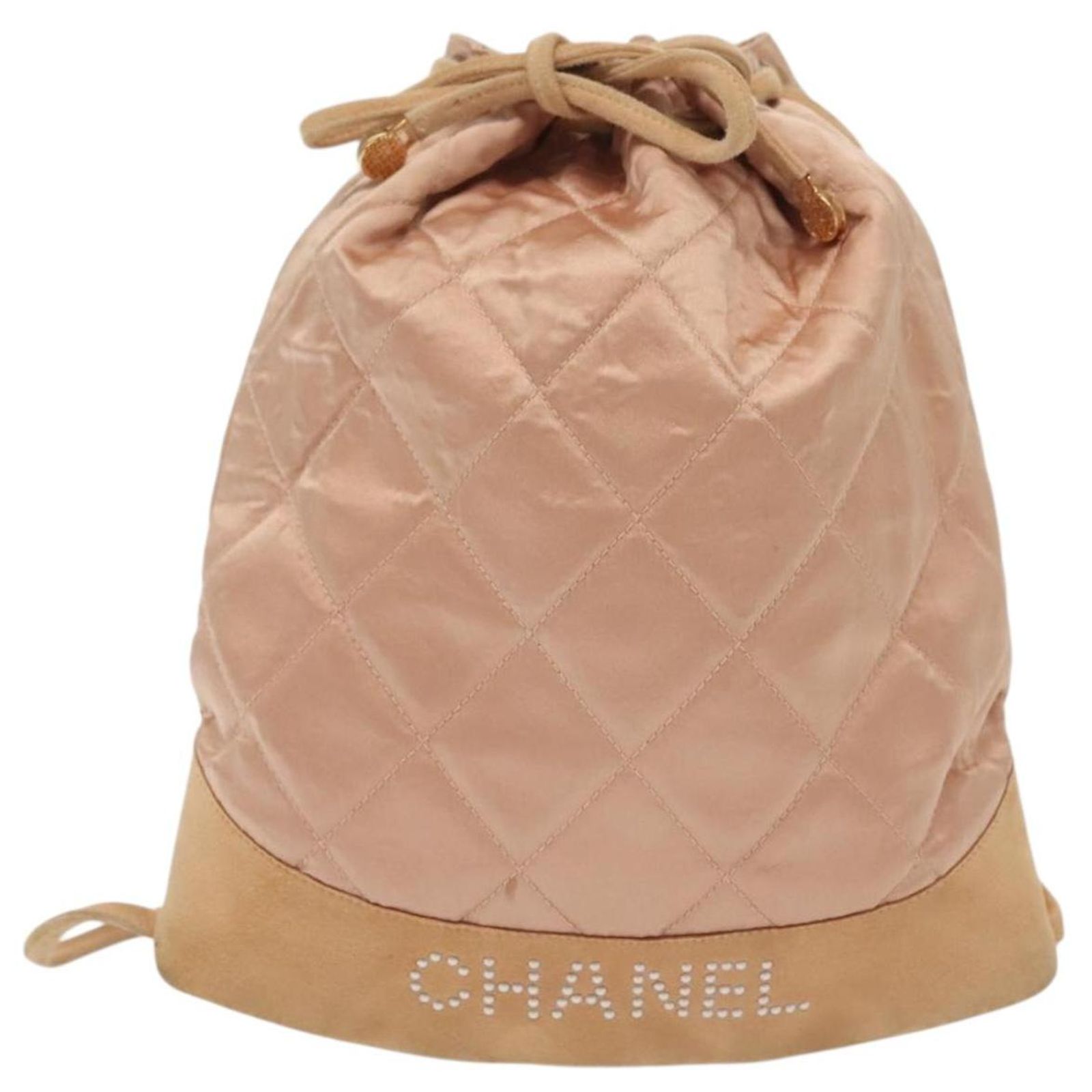 CHANEL Matelasse Backpack Satin Pink Gold CC Auth hk2932 