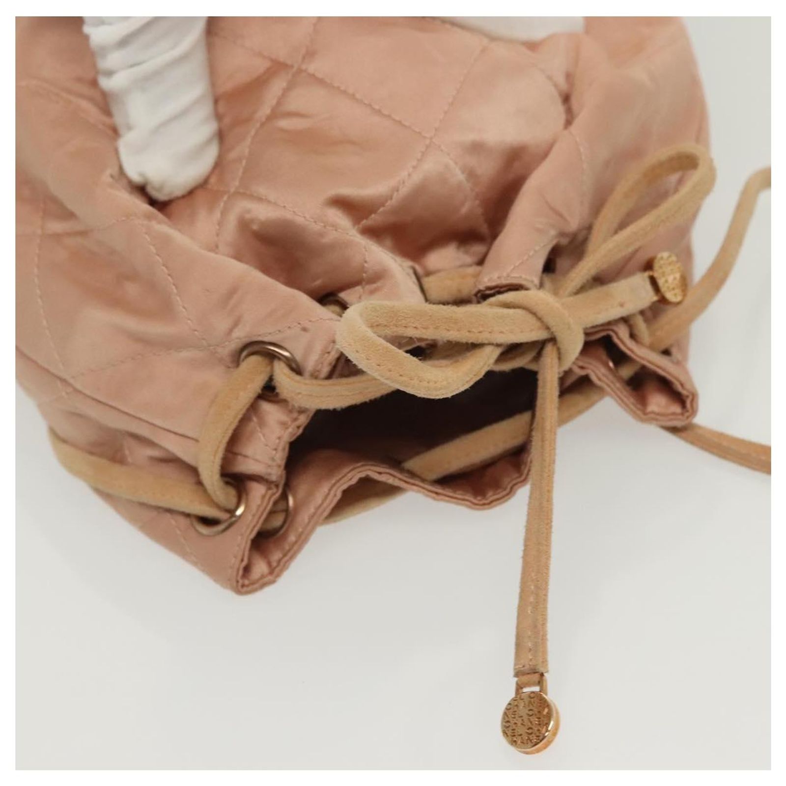CHANEL Matelasse Backpack Satin Pink Gold CC Auth hk2932 