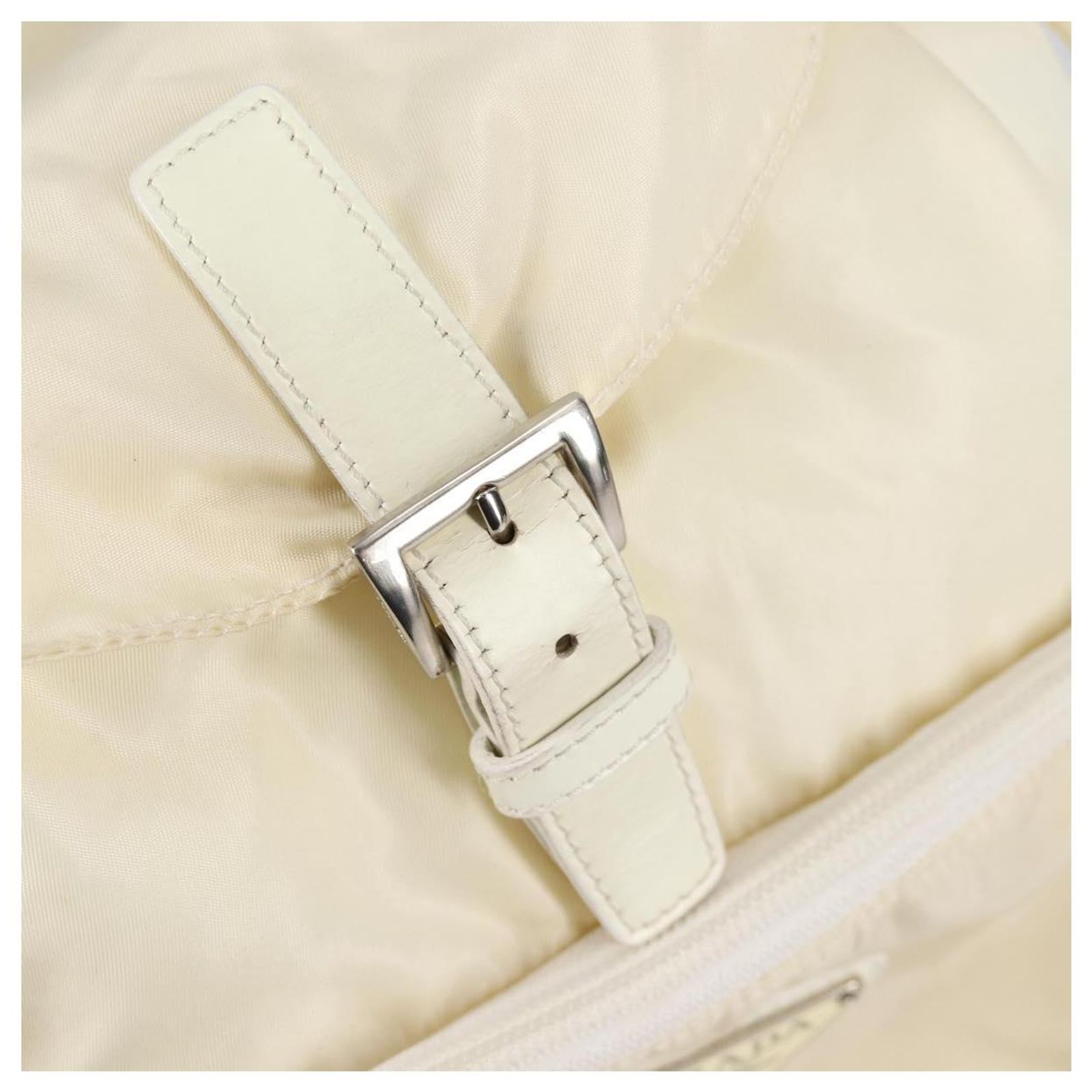 PRADA Backpack Nylon Cream Silver Auth 137765 PRADA Backpack Nylon Cream Silver Auth 137765 Silvery ref  main image 3