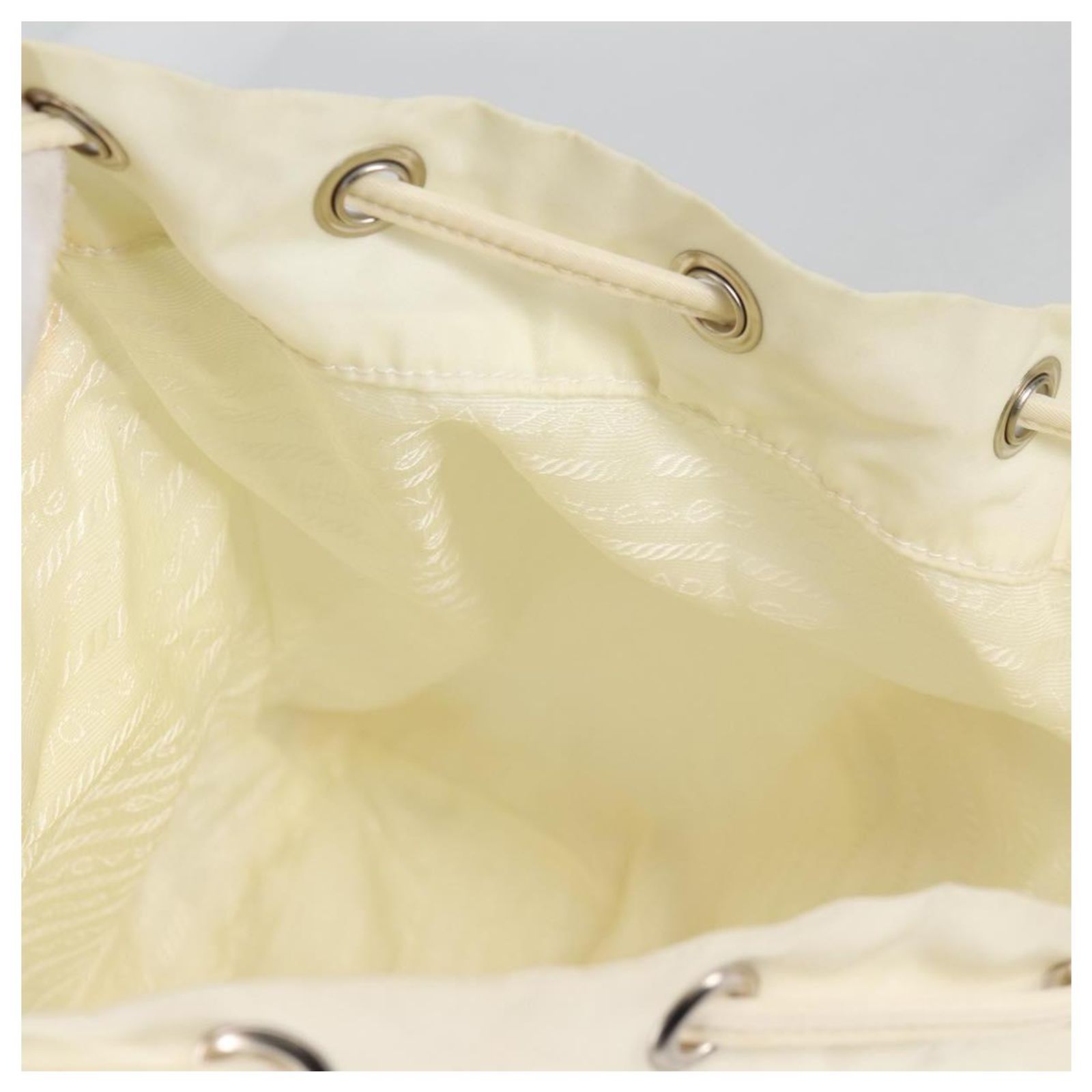PRADA Backpack Nylon Cream Silver Auth 137765 Silvery ref  display picture 2