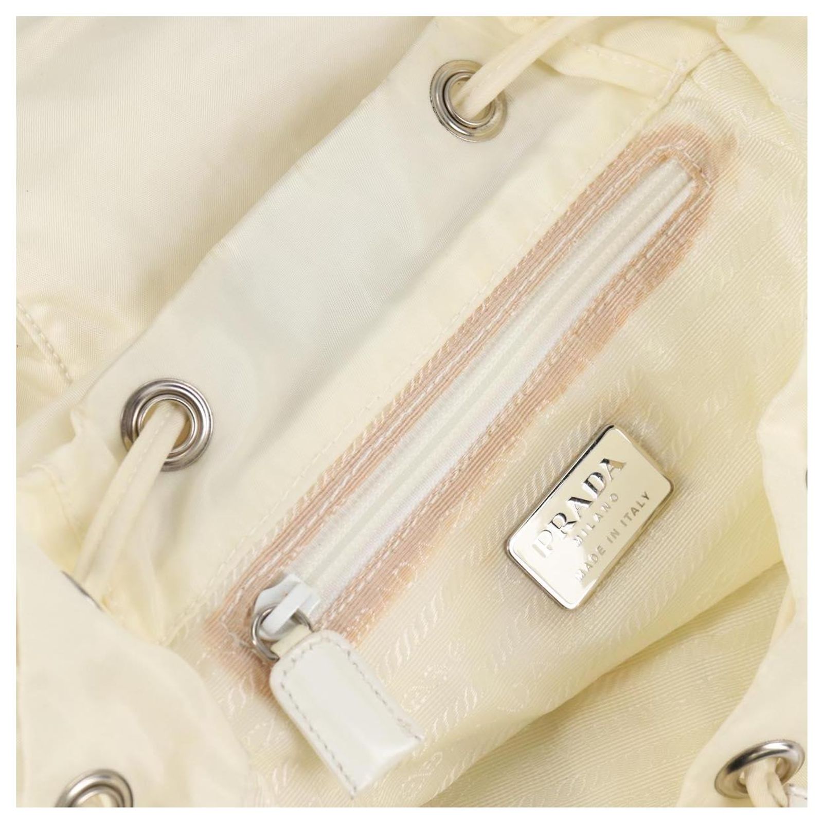 PRADA Backpack Nylon Cream Silver Auth 137765 Silvery ref  display picture 1