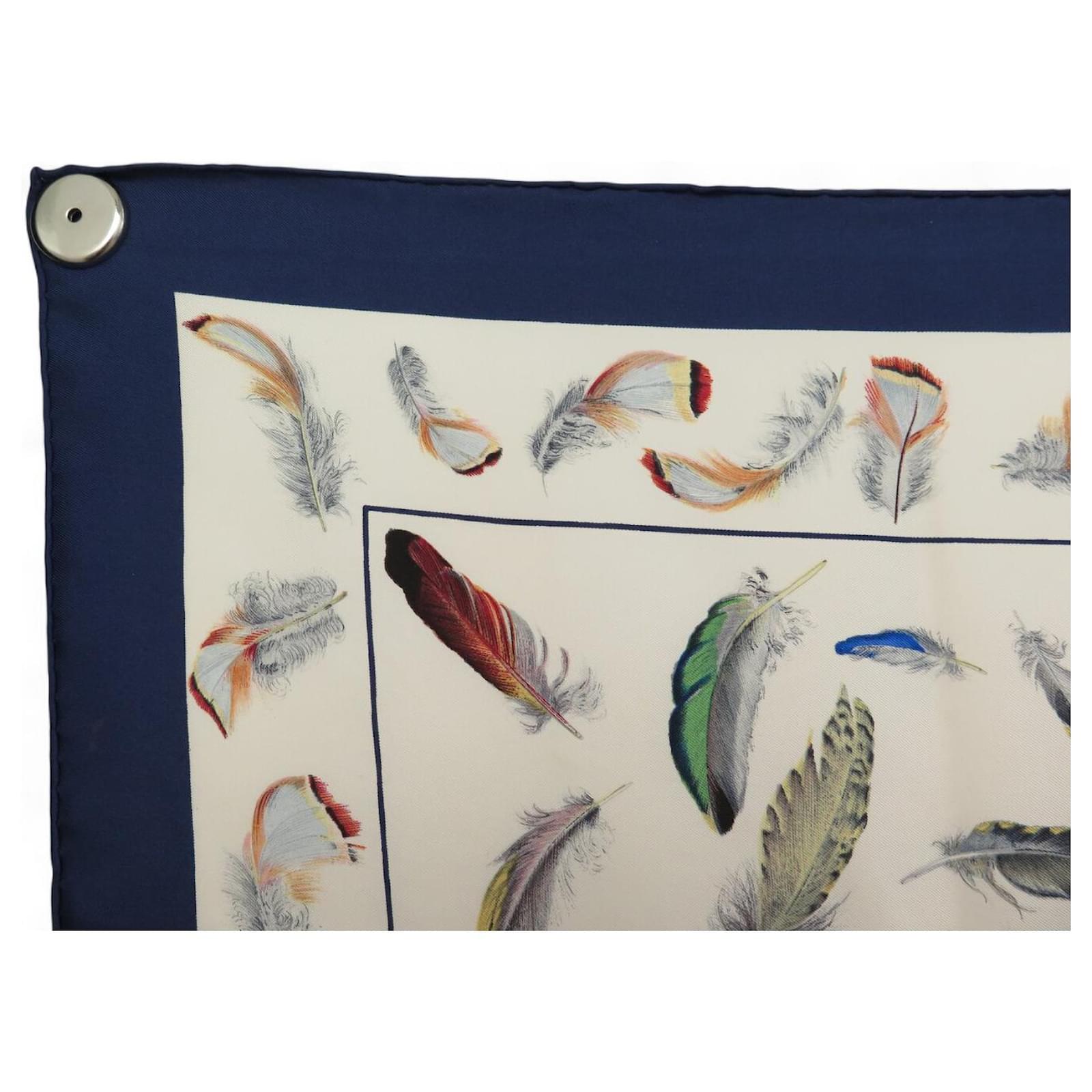 Hermès VINTAGE HERMES SCARF LES PLUMES LINARES BLUE SILK 90CM BOX
