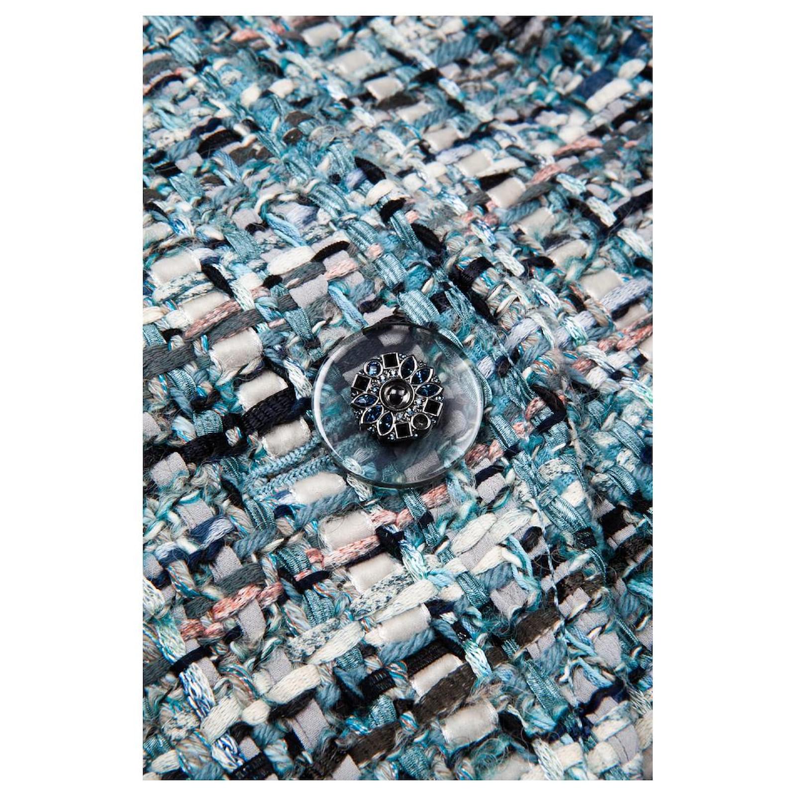 Chanel 17A Paris-Cosmopolite Blue Fantasy Tweed Fringe Jacket FR