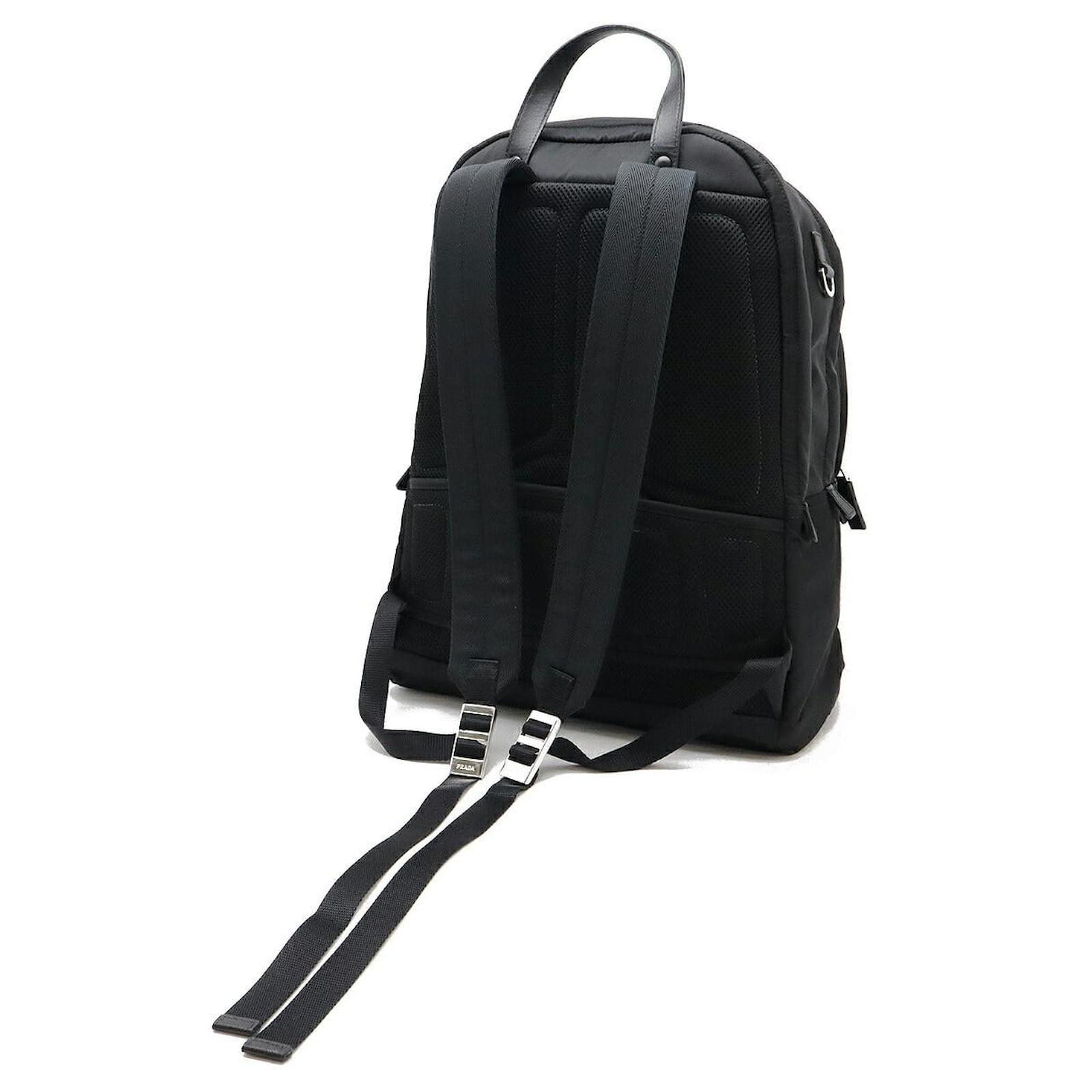 Prada Triangle Logo Nylon Leather Backpack Black ref.JC2489972
