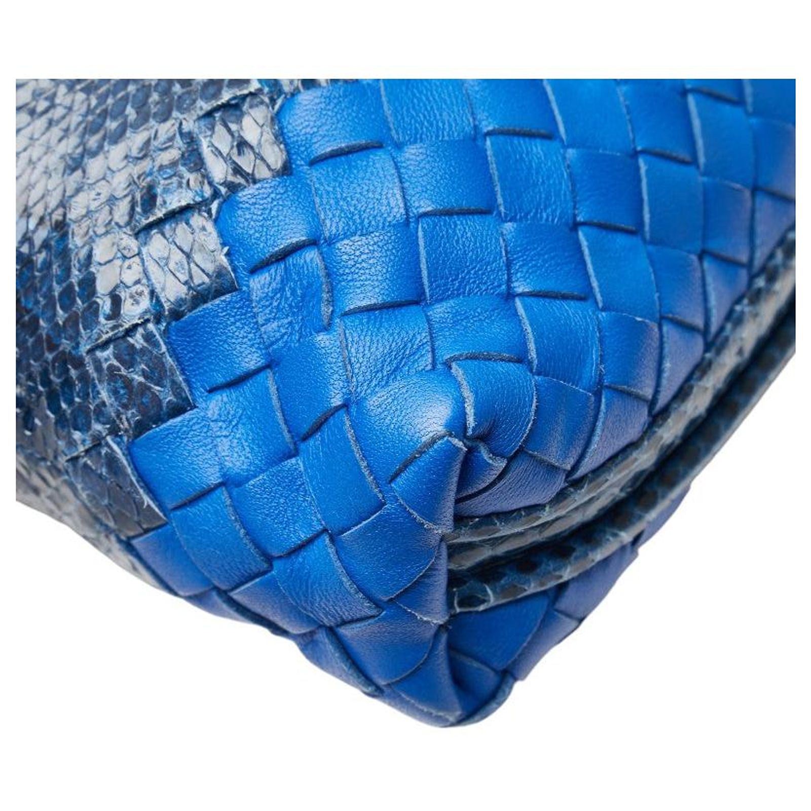 Bottega Veneta Intrecciato Leather Python Shoulder Bag Blue ref 