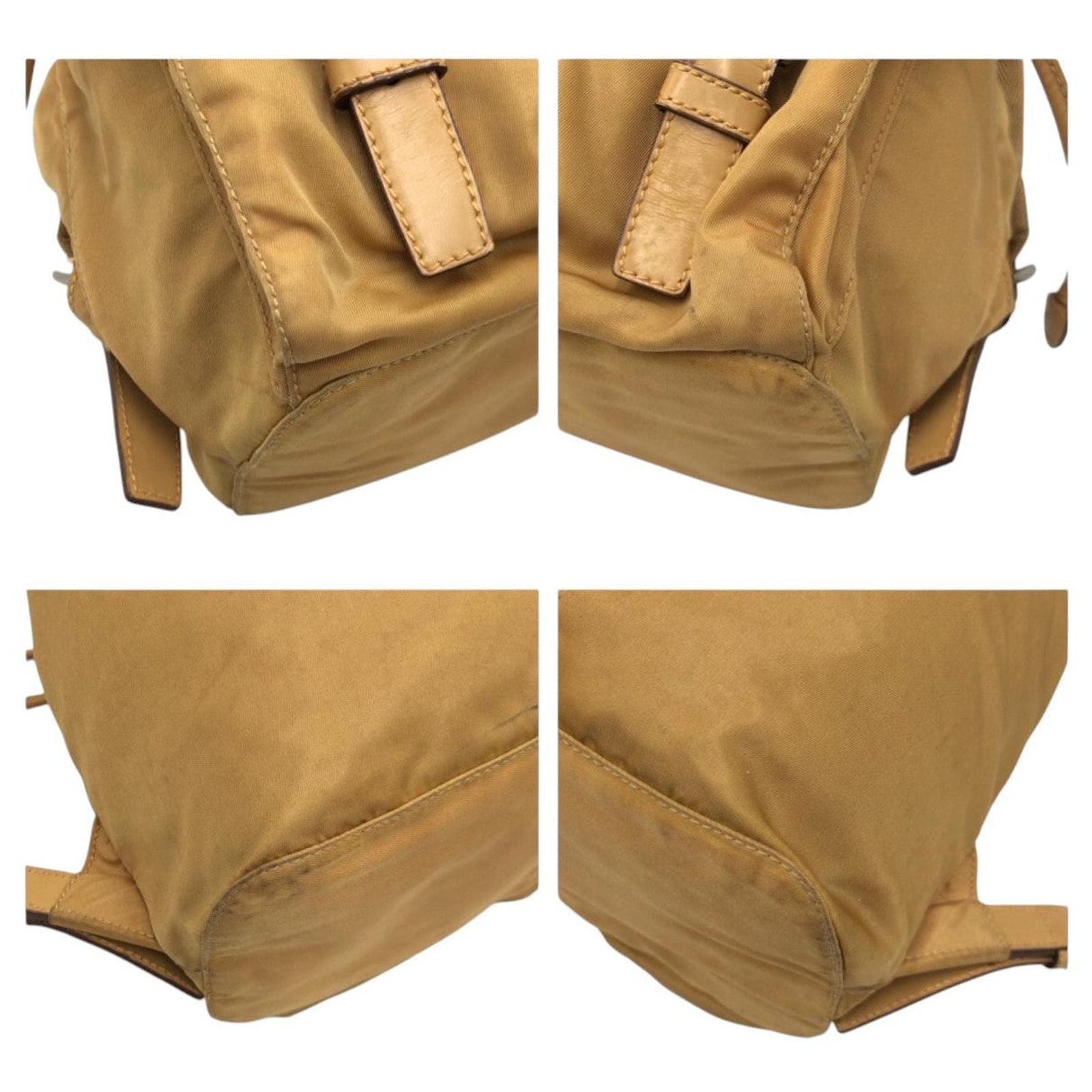 Prada Tessuto Nylon Triangle Logo Leather Backpack Brown PRADA Tessuto Triangle Logo Double Pocket Backpack Beige  main image 3