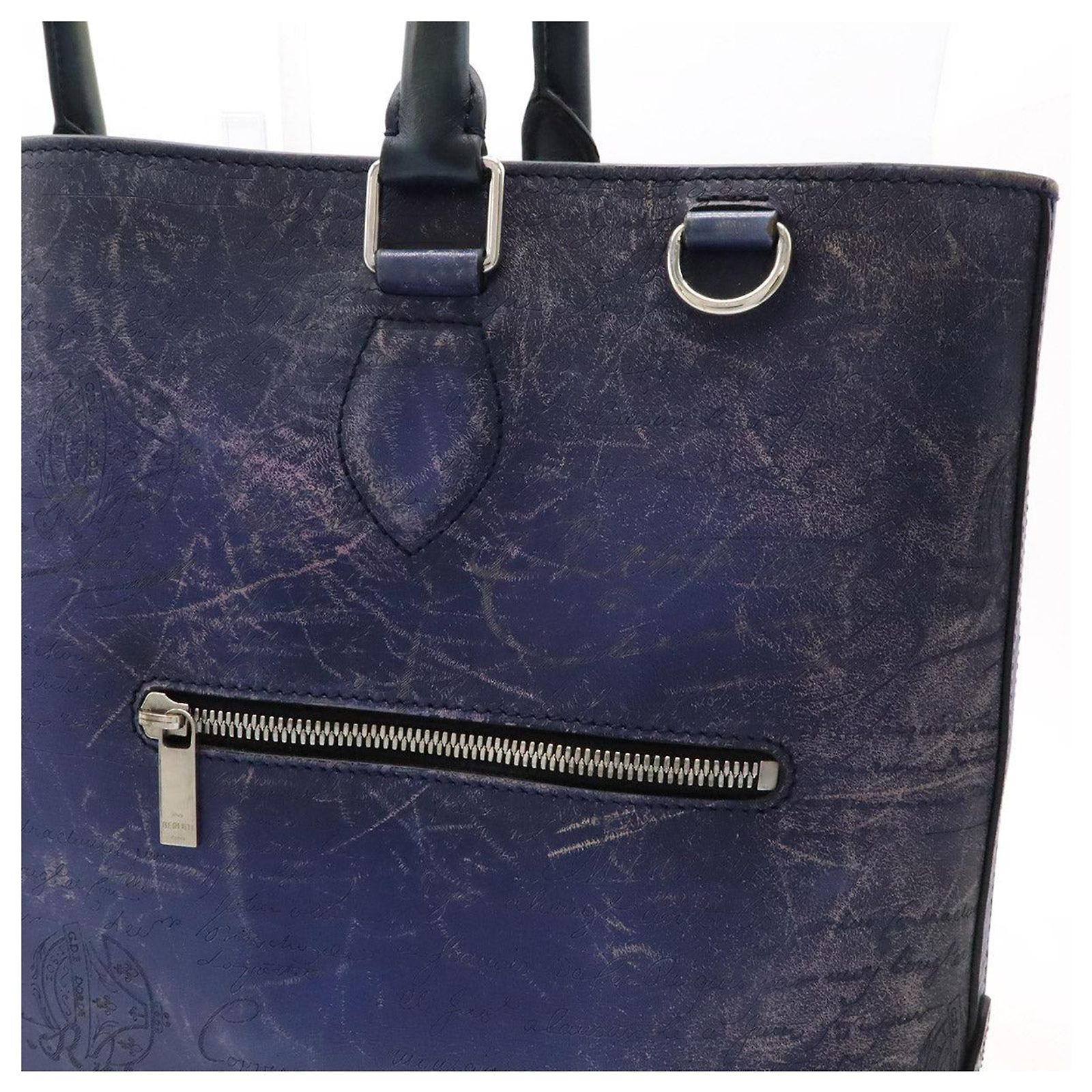 Sac Fourre-tout Berluti - Toile Et Cuir Gris/marron - Occasion, Bon état - 35x40x12 Cm