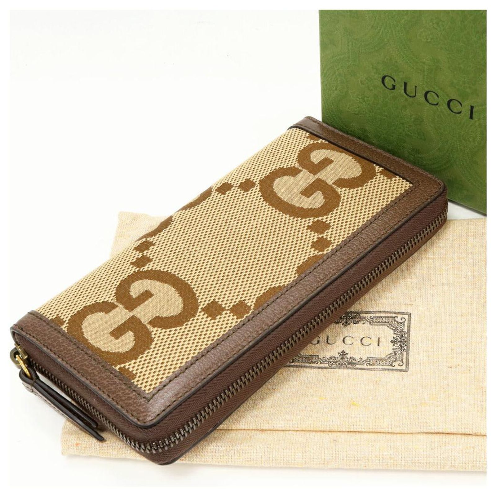 Gucci Canvas Bamboo GG Long Wallet Brown Cloth ref.2491640 - Joli 