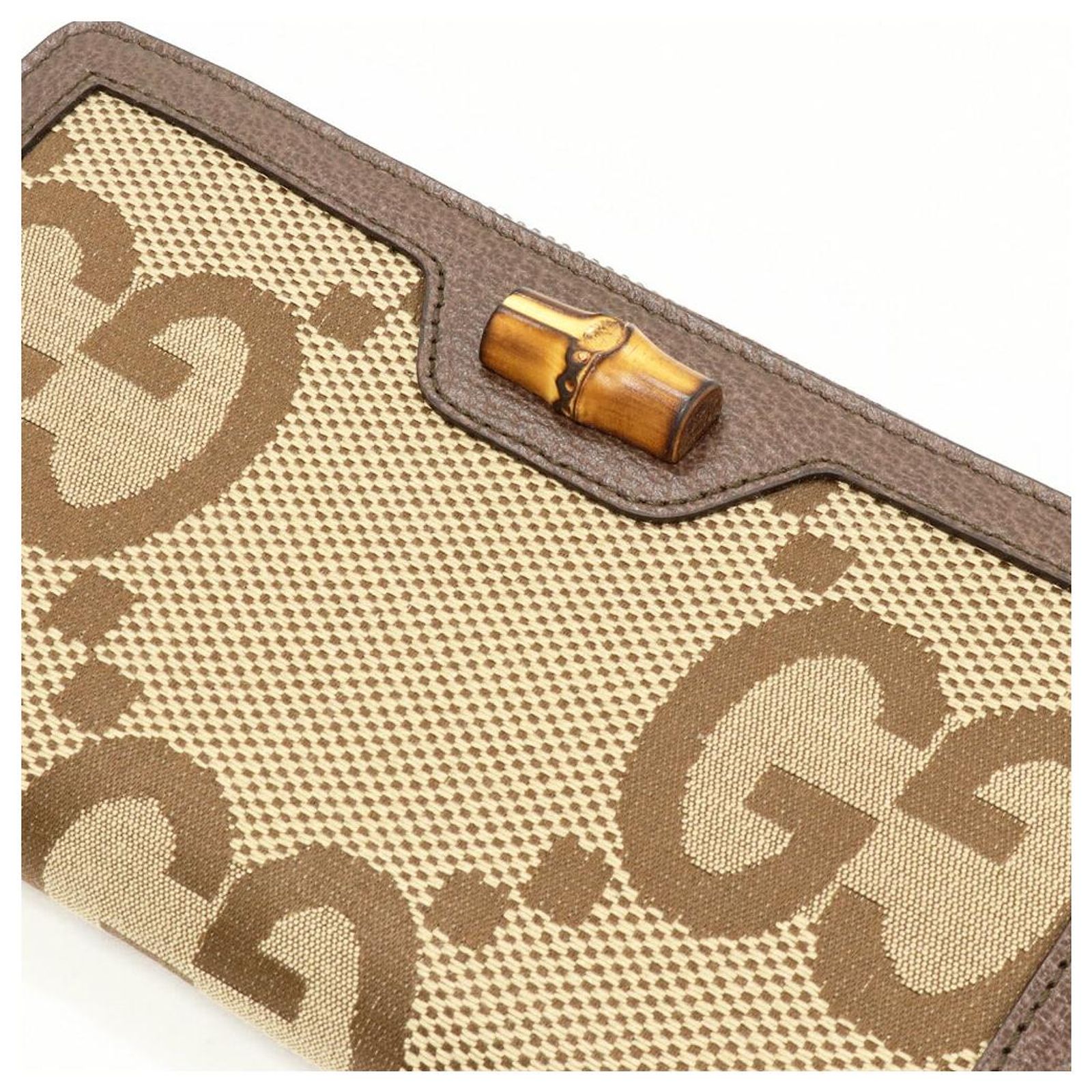Gucci Canvas Bamboo GG Long Wallet Brown Cloth ref.2491640 - Joli 