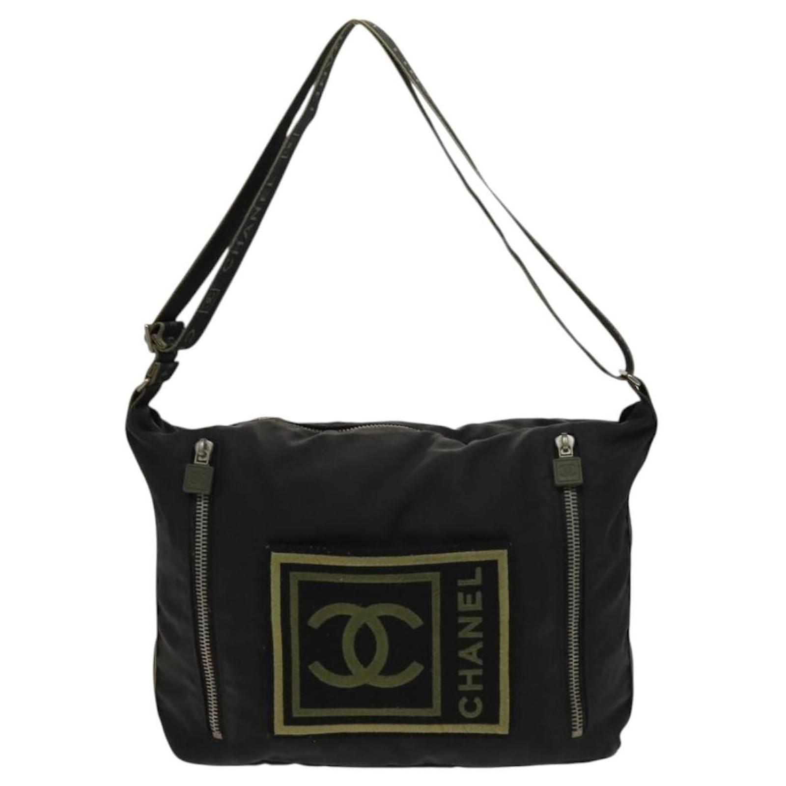 CHANEL Sports Line COCO Mark Shoulder Bag Nylon Black CC Auth