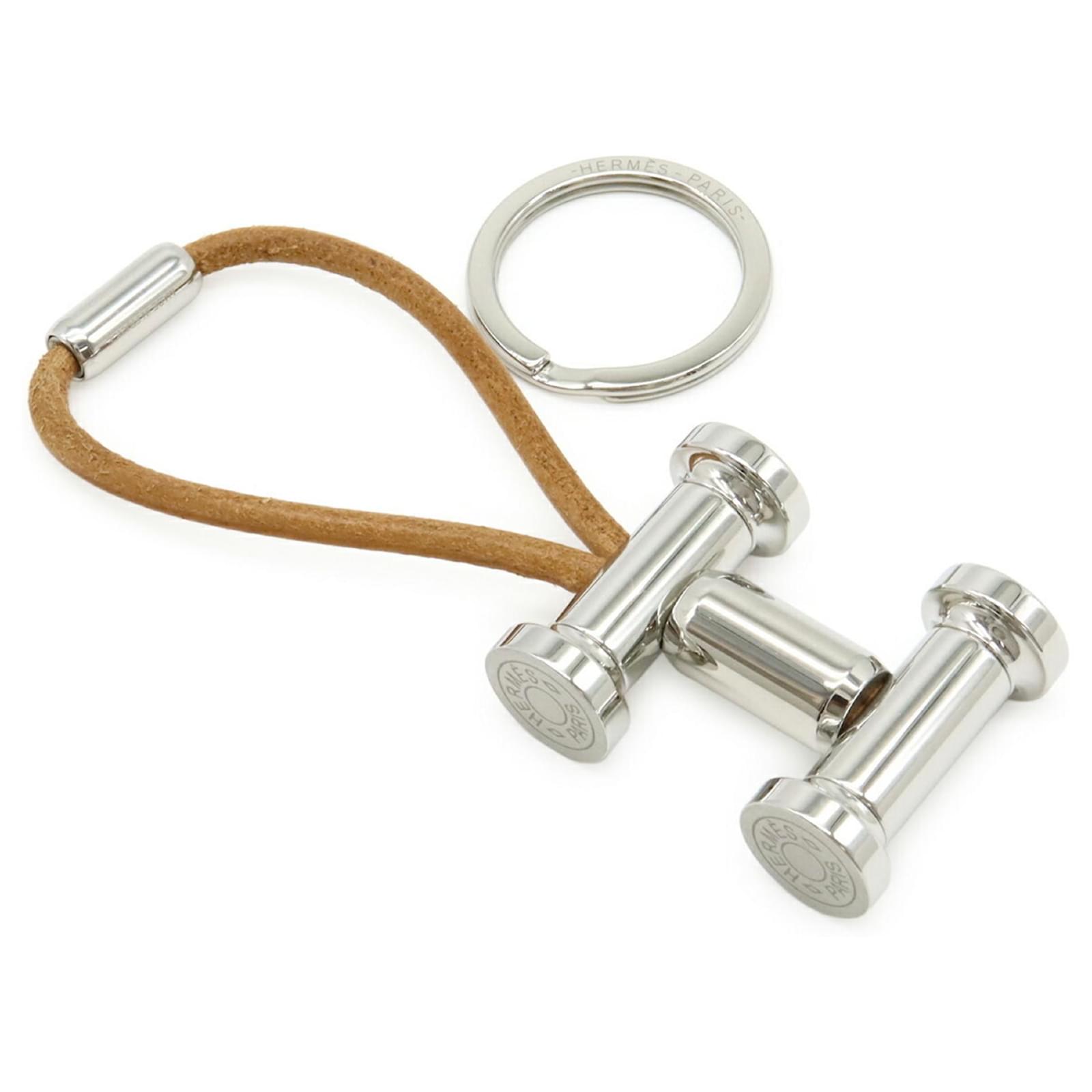 Hermès Hermes Mobile H Keychain/Key Ring Bag Charm Silvery Beige