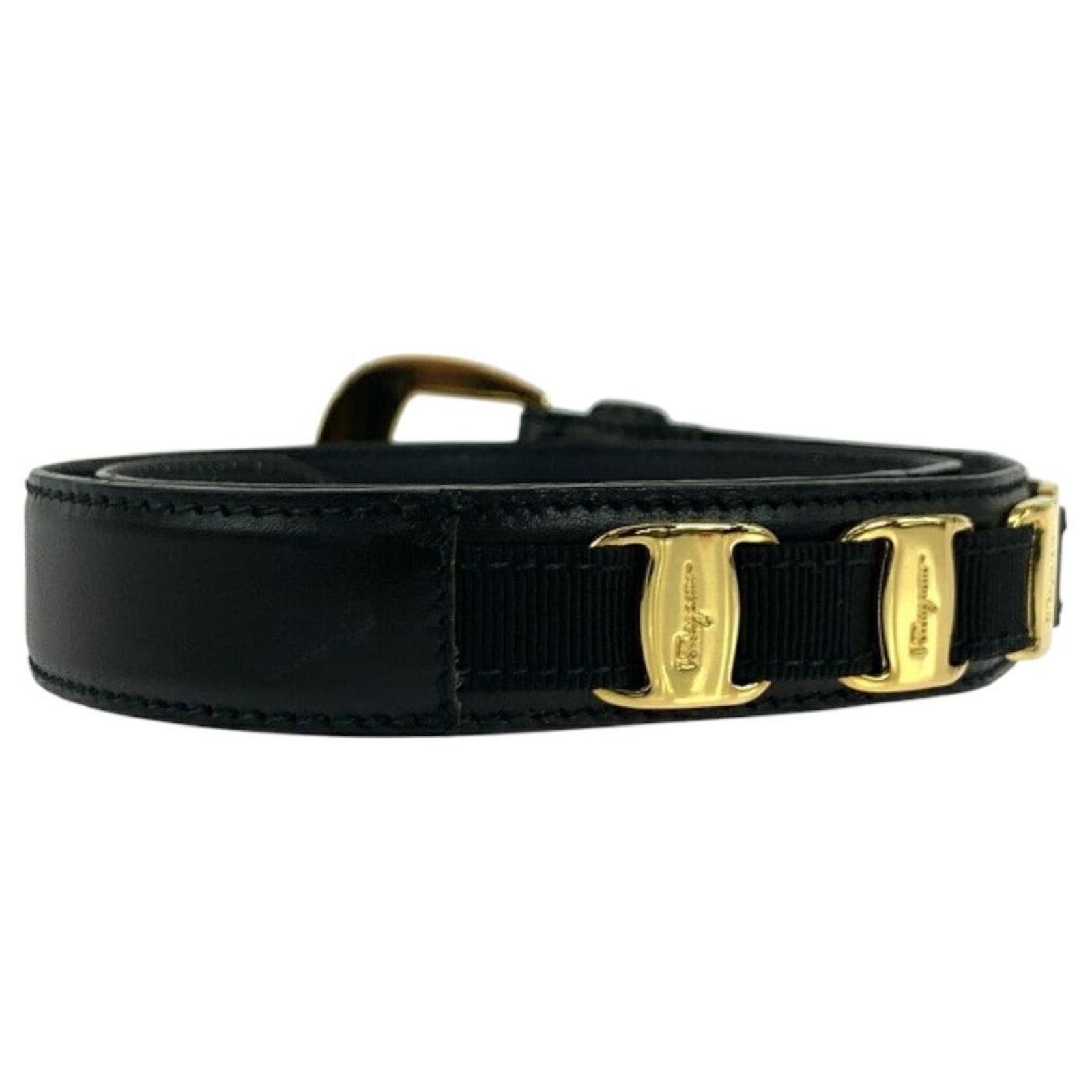Salvatore Ferragamo 236089 Black Gold Hardware Leather Belt for Women High waist Gancini belt - Women | Ferragamo main image 4