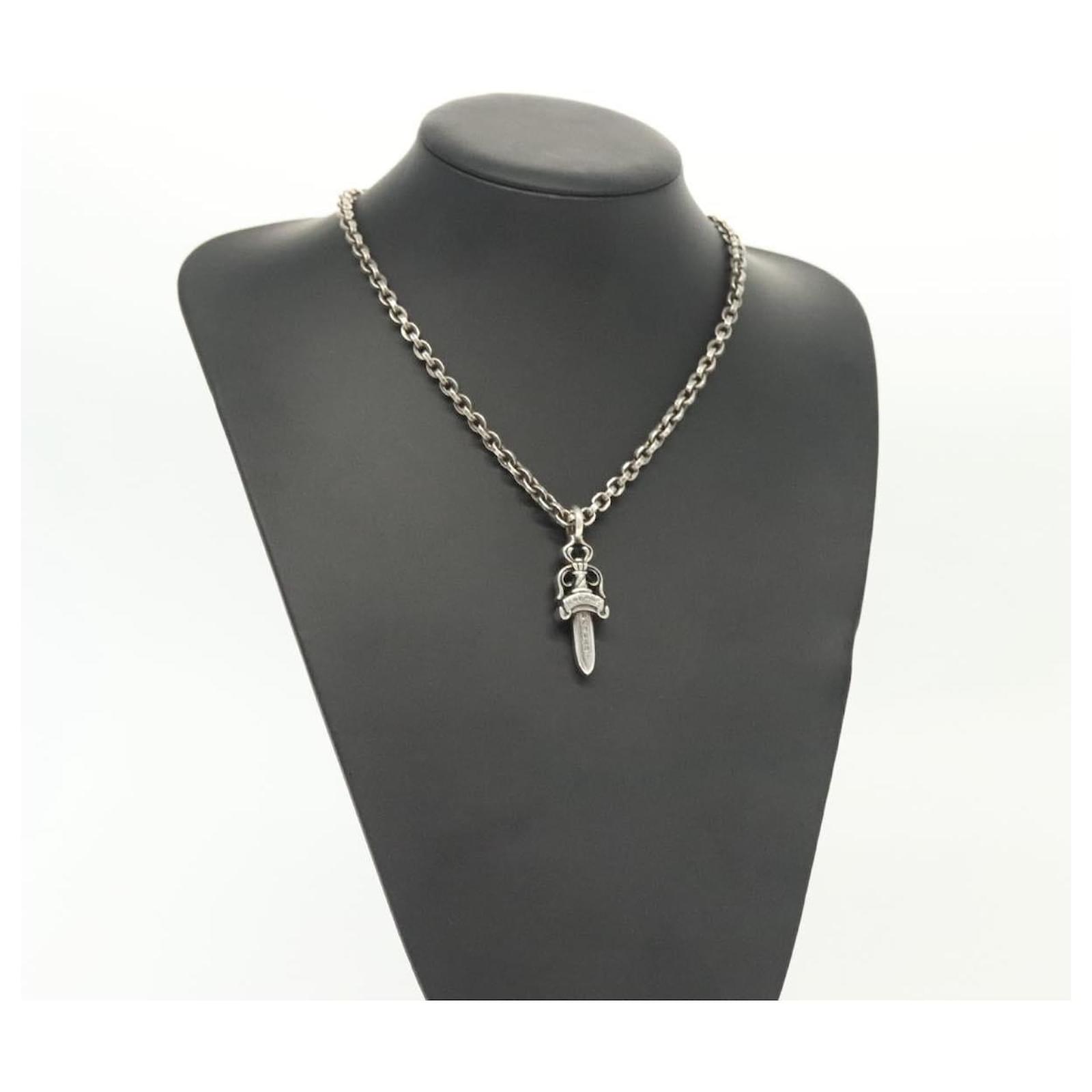 Chrome Hearts Double Dagger Paper Chain Necklace Ag925 Silver Auth