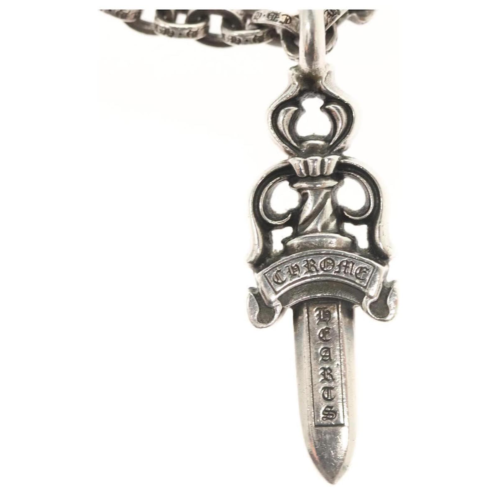 Chrome Hearts Double Dagger Paper Chain Necklace Ag925 Silver Auth