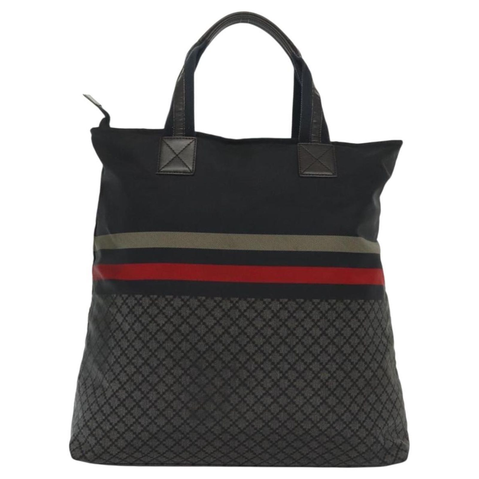 GUCCI Diamante Hand Bag Nylon Navy Gray Silver 268112 Auth 138357 