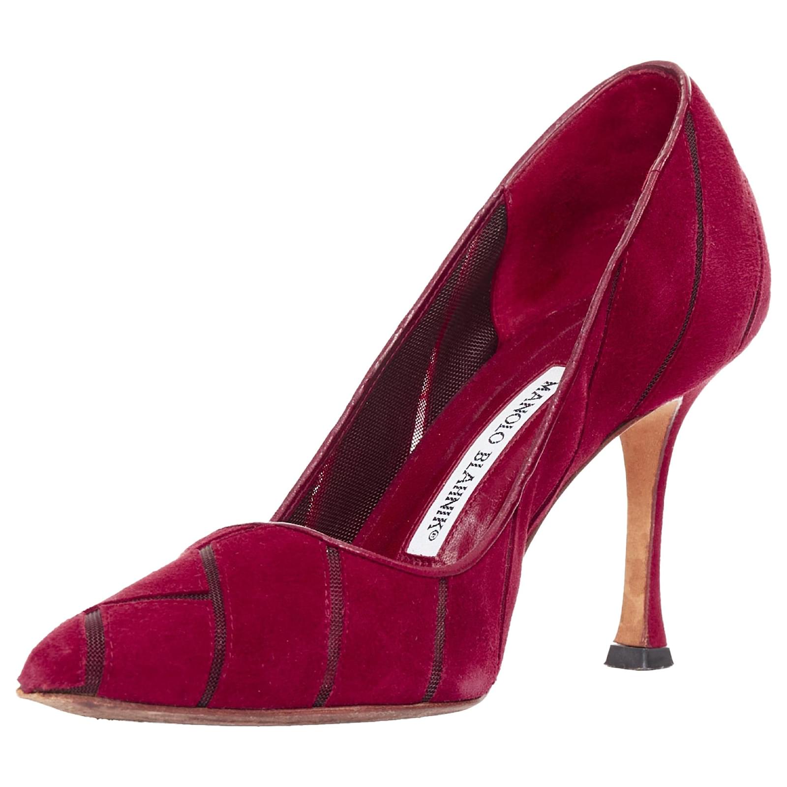 Manolo Blahnik red mesh pumps Dark red Suede Joli Closet