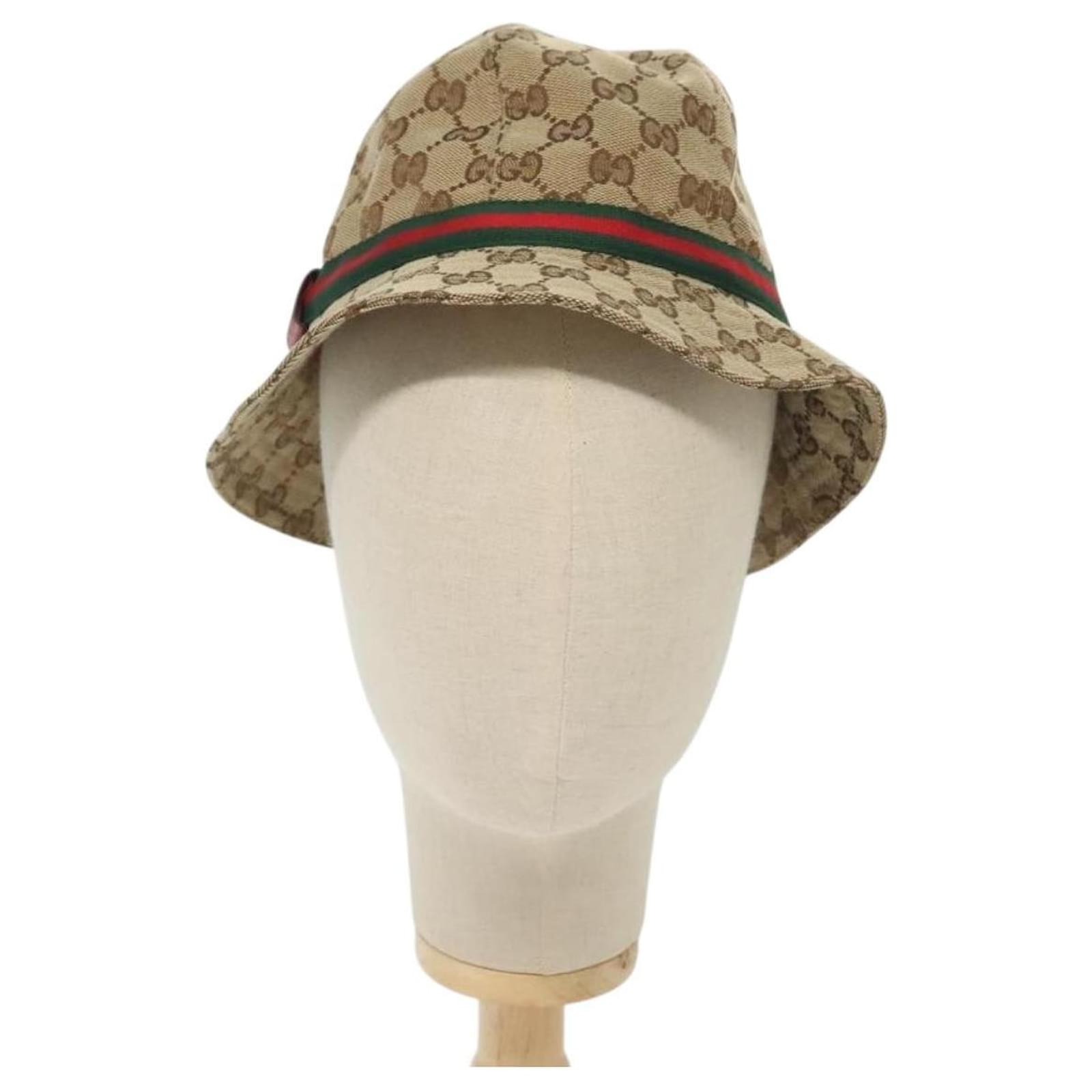 GUCCI GG Canvas Web Sherry Line Hat M Beige Red Green 411790 Auth