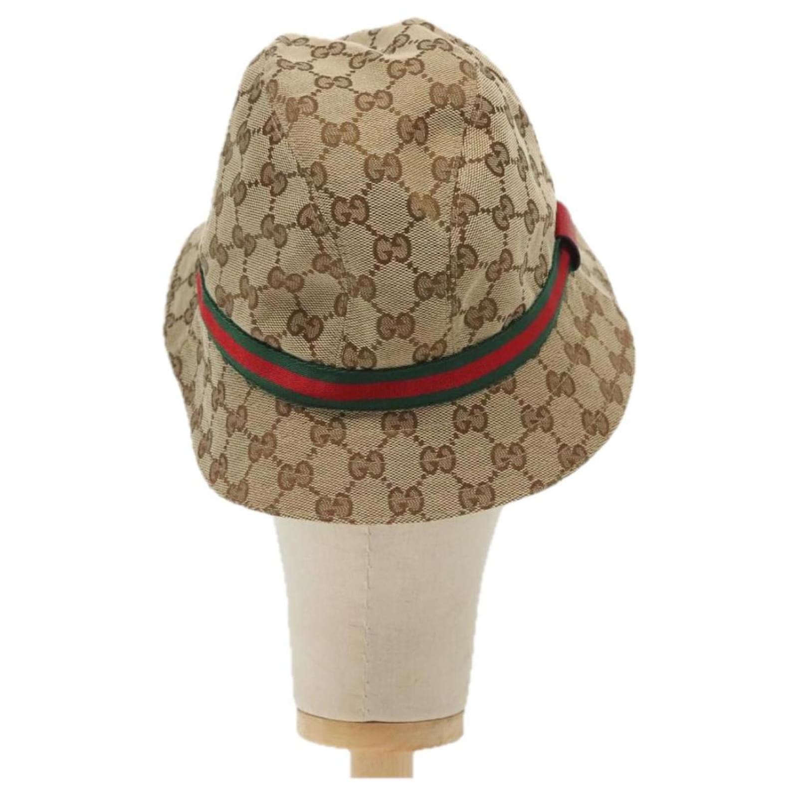 GUCCI GG Canvas Web Sherry Line Hat M Beige Red Green 411790 Auth