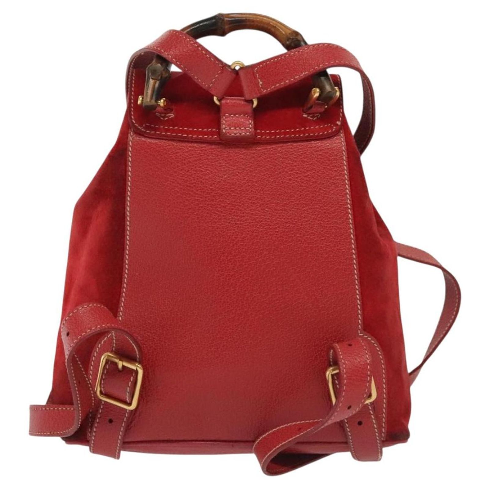 GUCCI Bamboo Backpack Suede Red Gold 003 1705 0030 Auth ep10393 Vintage Red Suede Bamboo Backpack – 1990s - Gucci | ReSee main image 3