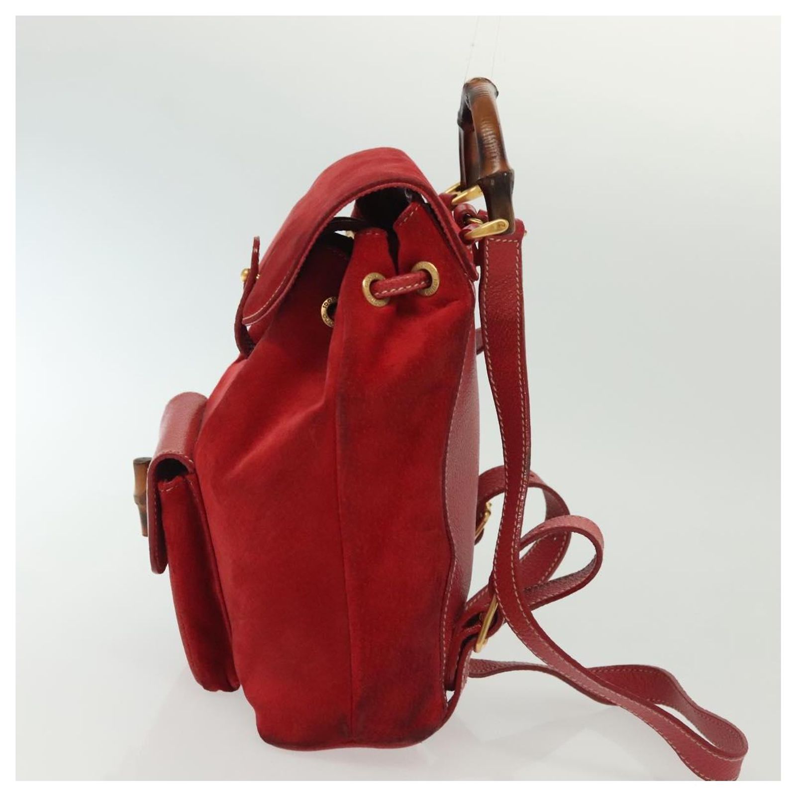 GUCCI Bamboo Backpack Suede Red Gold 003 1705 0030 Auth ep10393 Vintage Red Suede Bamboo Backpack – 1990s - Gucci | ReSee main image 2