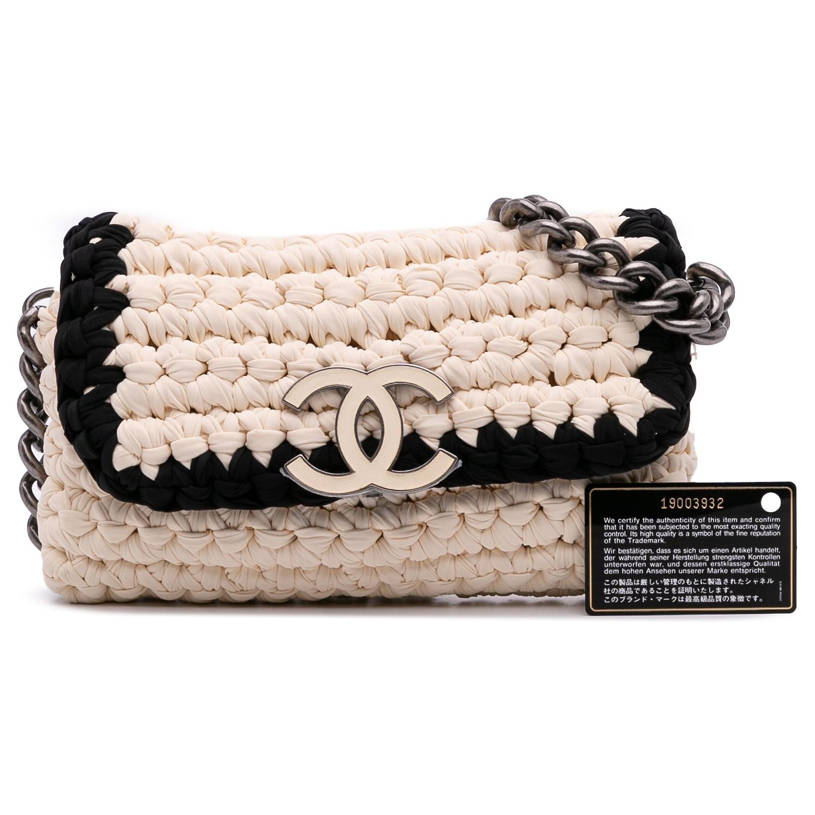 Chanel White Neoprene Fancy Crochet Flap Cream Cloth ref.2504308