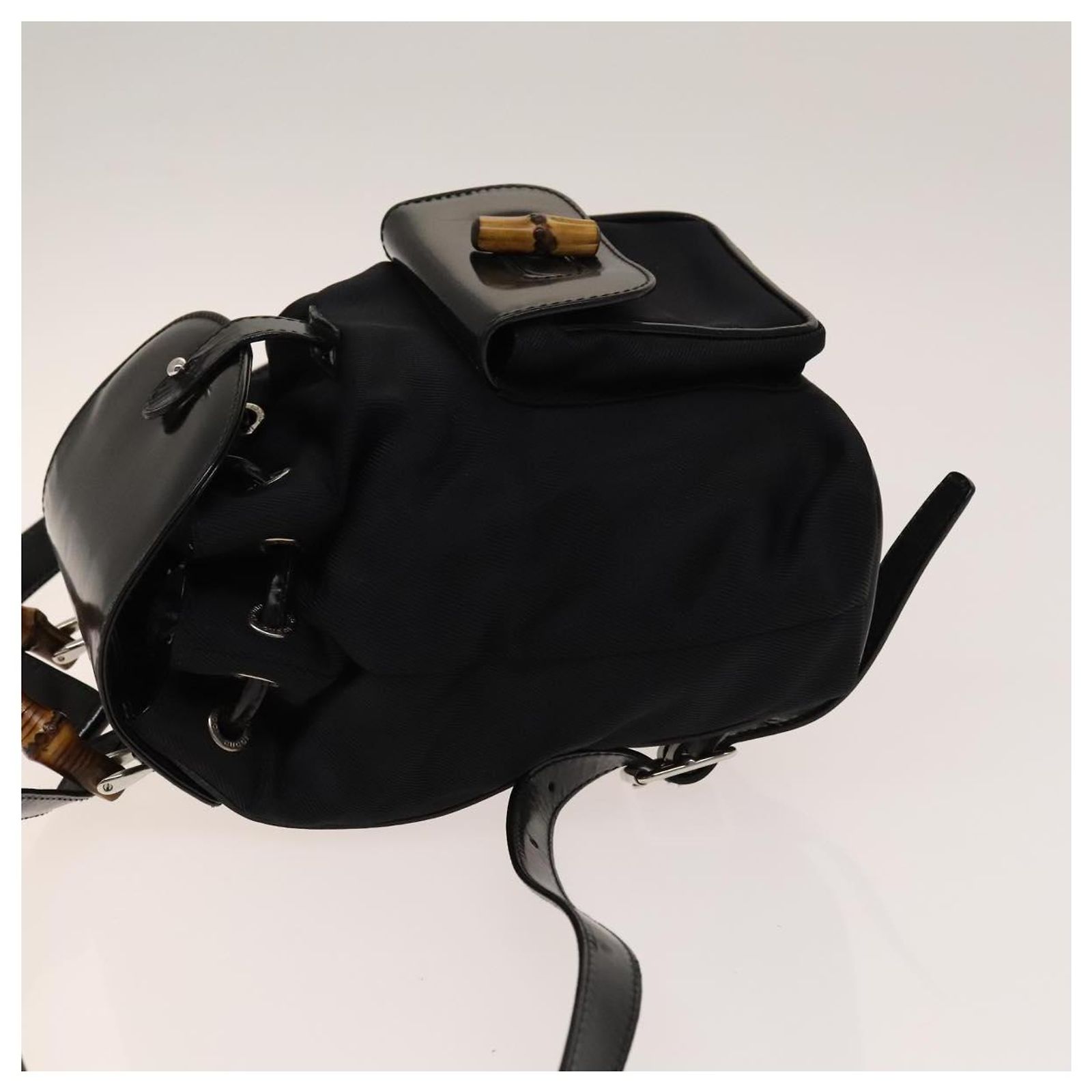 GUCCI Bamboo Backpack Canvas Black Silver 003 1998 0030 Auth 
