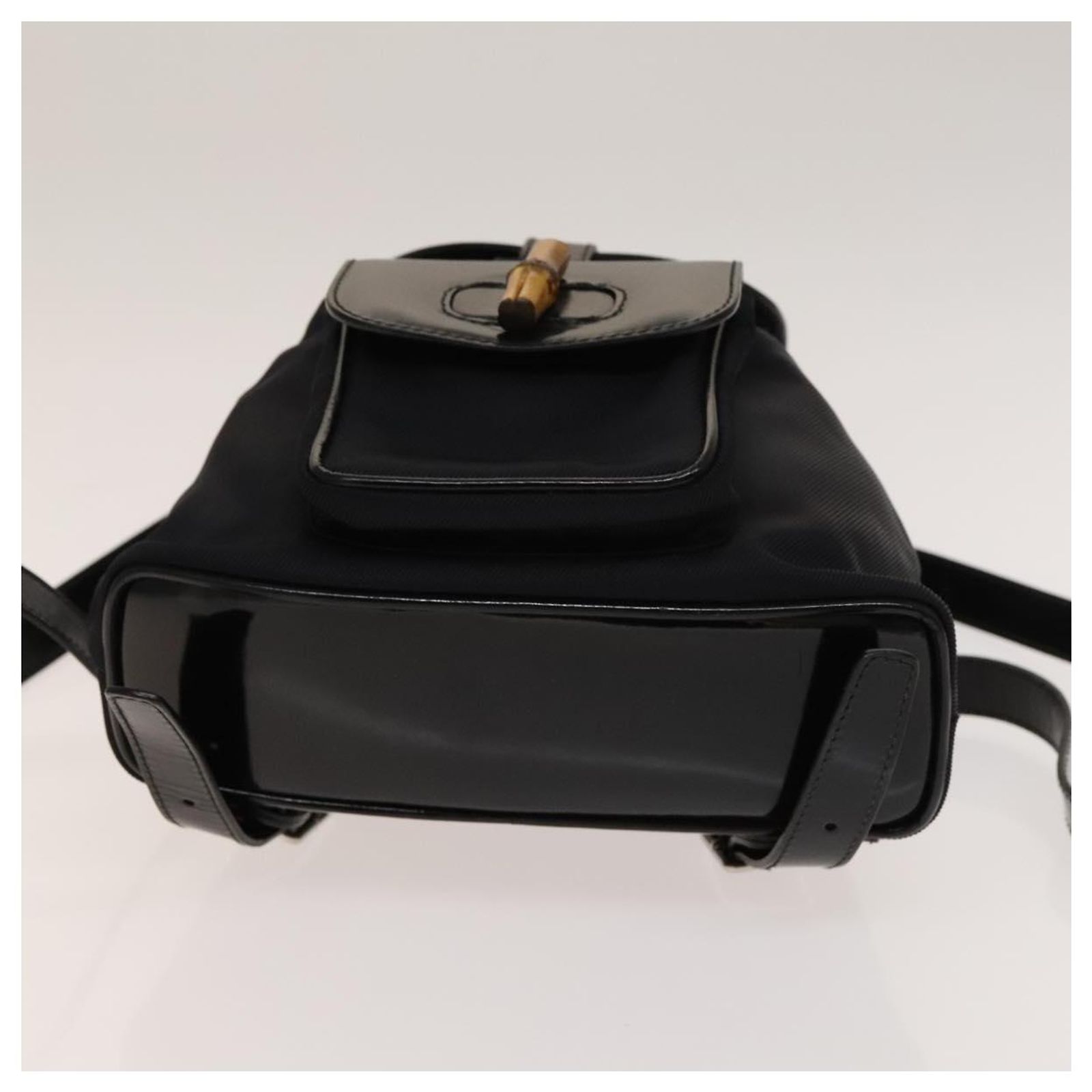 GUCCI Bamboo Mini Backpack Nylon Black Silver 003 1705 0030 Auth 155239 GUCCI Bamboo Backpack Canvas Black Silver 003 1998 0030 Auth  main image 2