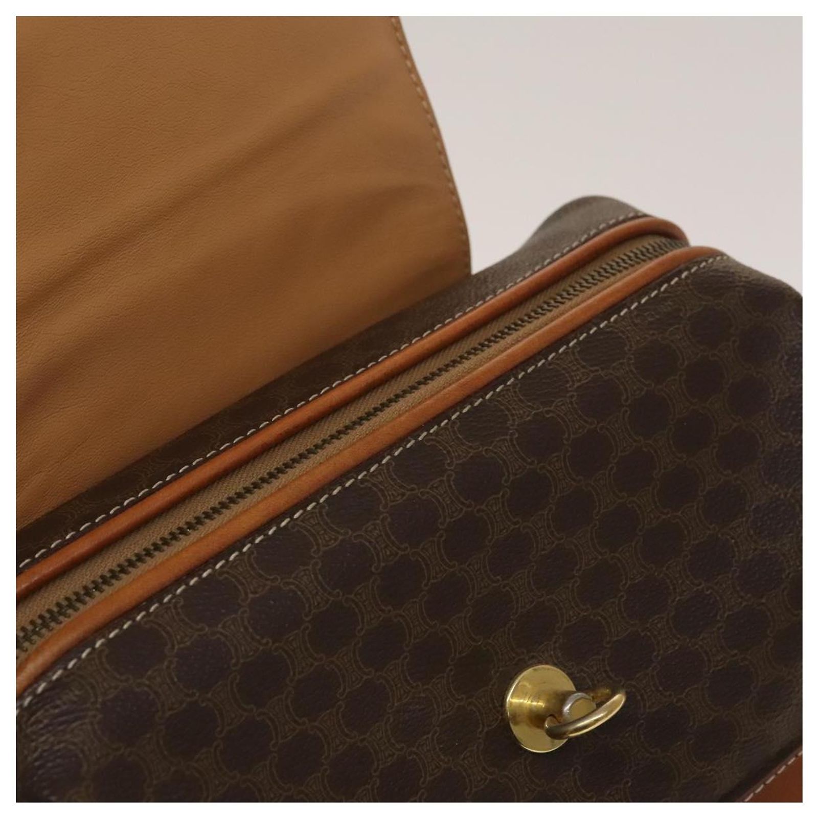 Céline CELINE Macadam Canvas Backpack PVC Leather Brown Gold  display picture 2