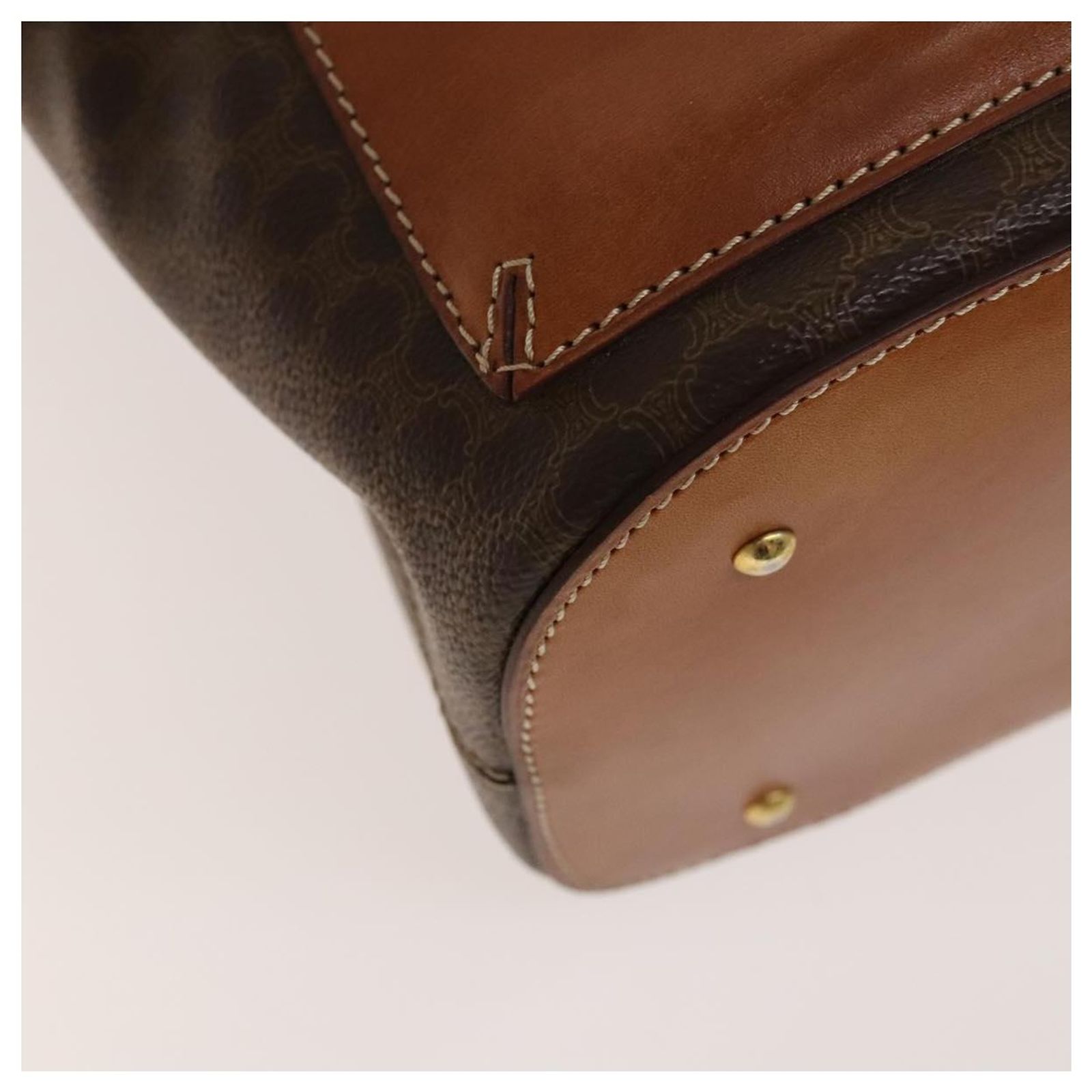 Céline CELINE Macadam Canvas Backpack PVC Leather Brown Gold 