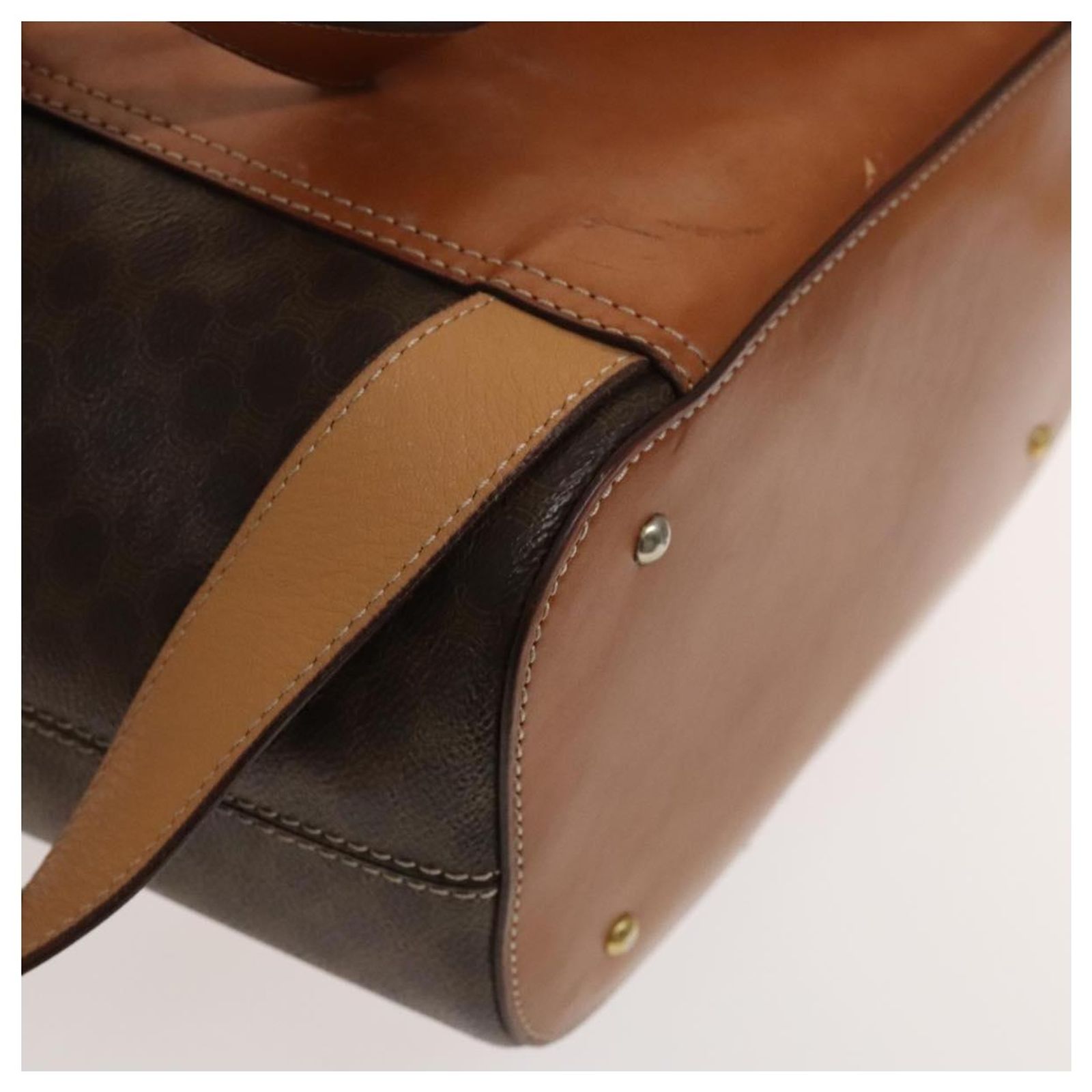 CELINE Macadam Canvas Backpack PVC Leather Brown Gold Auth gh742 Céline CELINE Macadam Canvas Backpack PVC Leather Brown Gold  main image 3