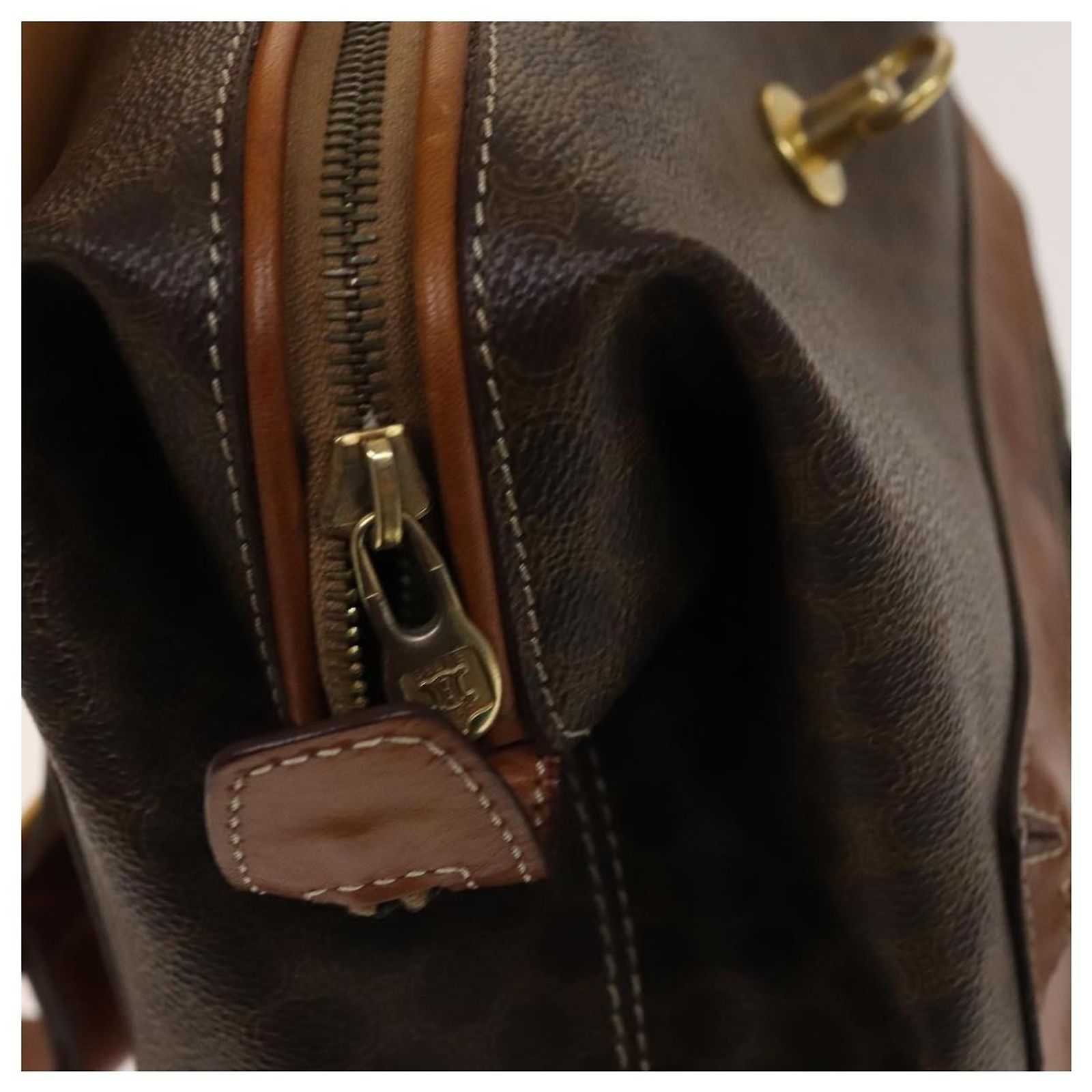 Céline CELINE Macadam Canvas Backpack PVC Leather Brown Gold  display picture 1