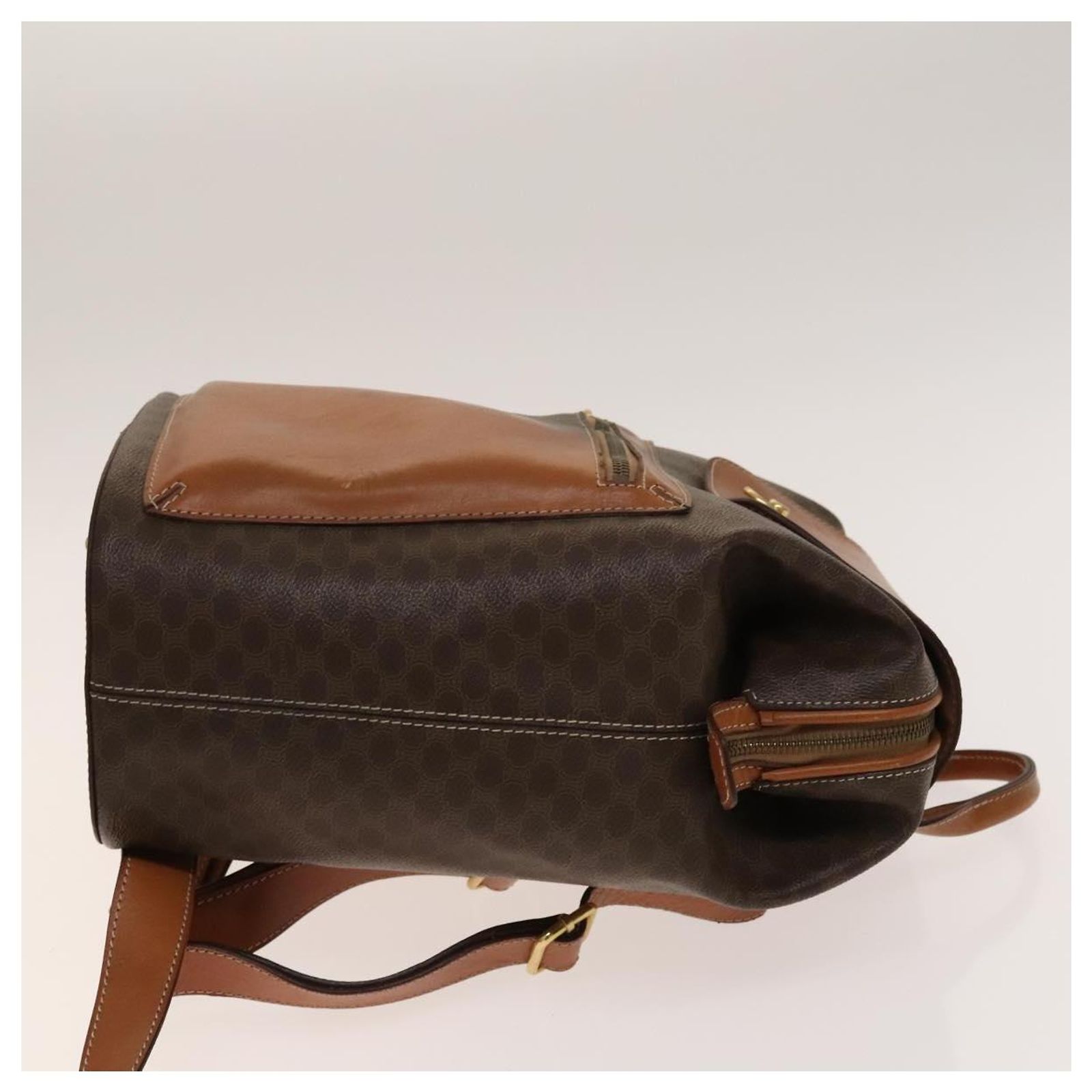 Céline CELINE Macadam Canvas Backpack PVC Leather Brown Gold  display picture 1