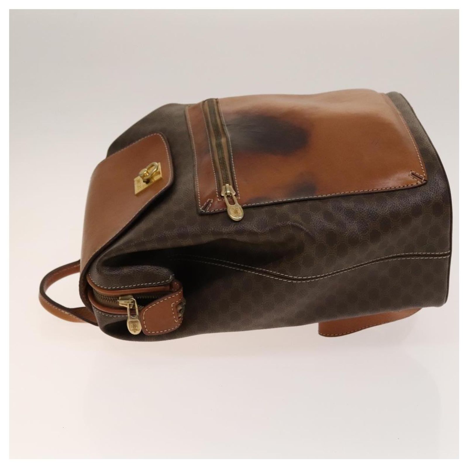 Céline CELINE Macadam Canvas Backpack PVC Leather Brown Gold 