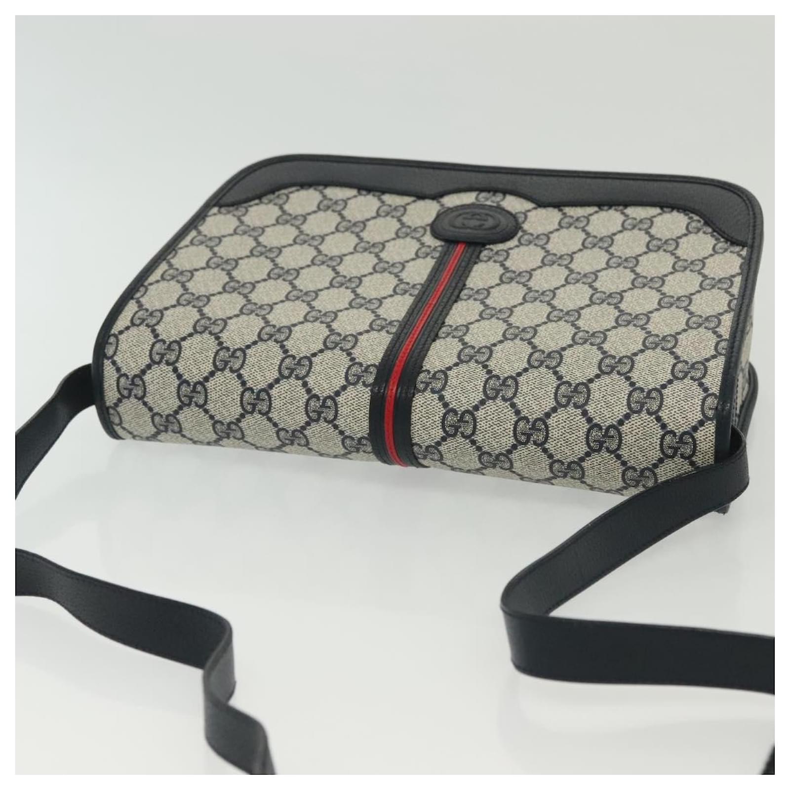 GUCCI GG Supreme Sherry Line Shoulder Bag PVC Navy Gold 001 113