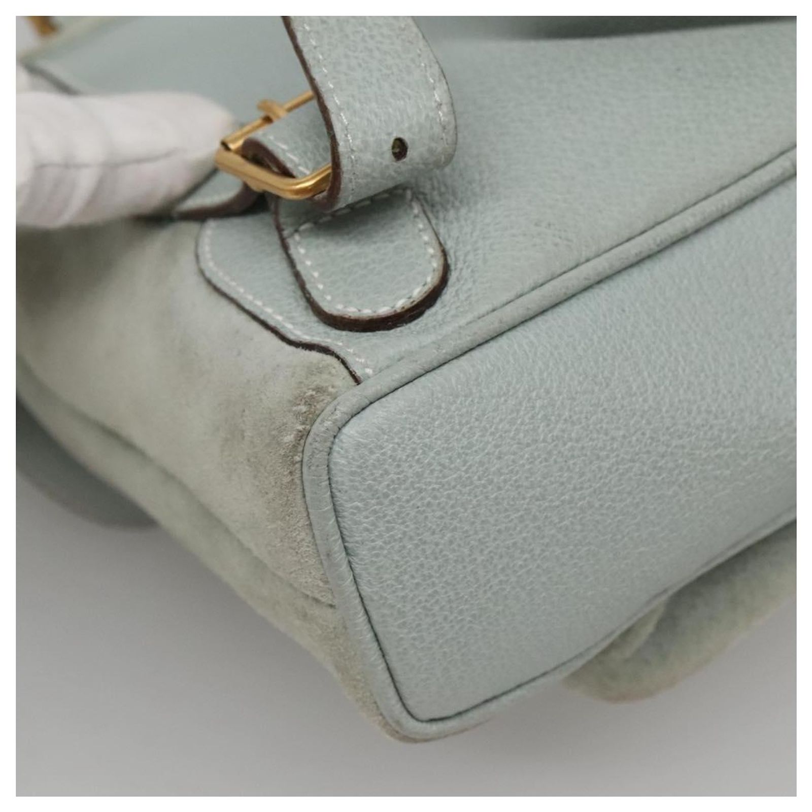GUCCI Bamboo Backpack Suede Light Blue Gold 003 2058 0030 Auth BA5287 Gucci Bamboo Backpack Blue Bags & Handbags for Women for  main image 2