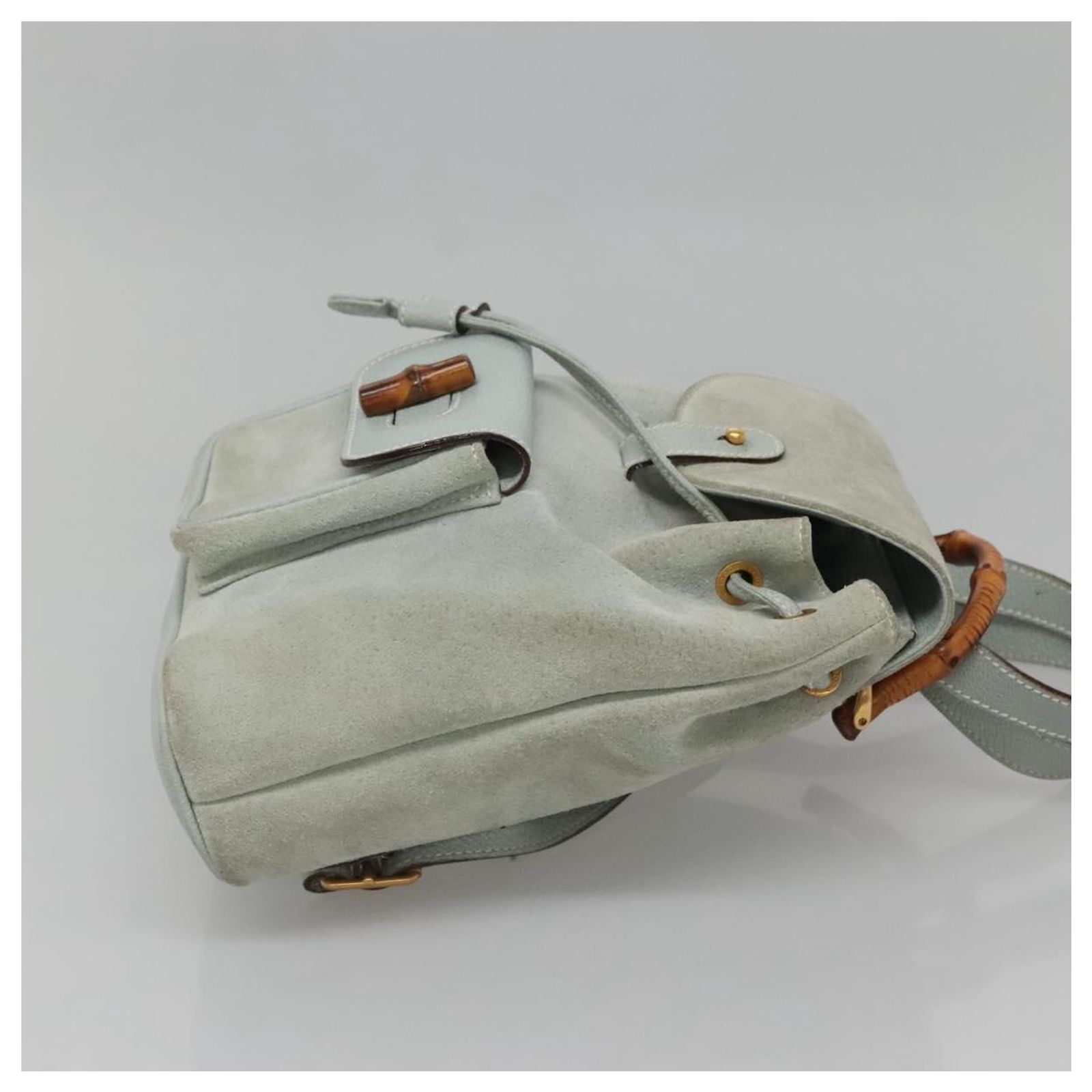 GUCCI Bamboo Backpack Suede Light Blue Gold 003 2058 0030  display picture 1