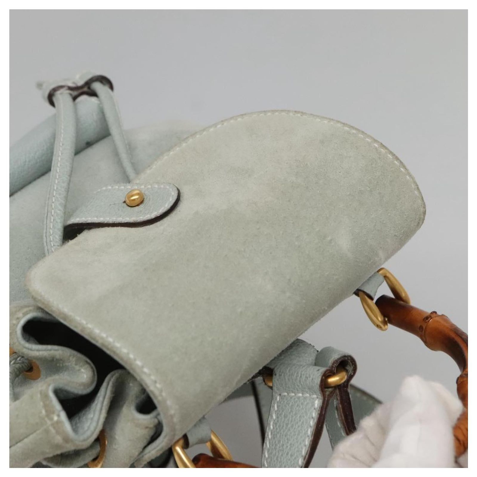GUCCI Bamboo Backpack Suede Light Blue Gold 003 2058 0030 