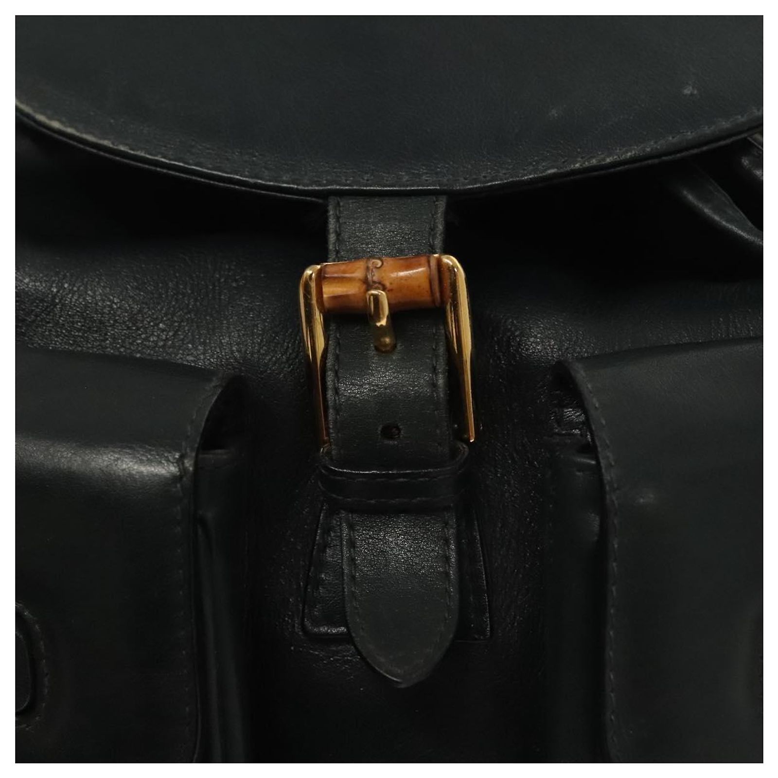 GUCCI Bamboo Backpack Leather Black Gold 003 2058 0016 Auth  display picture 2