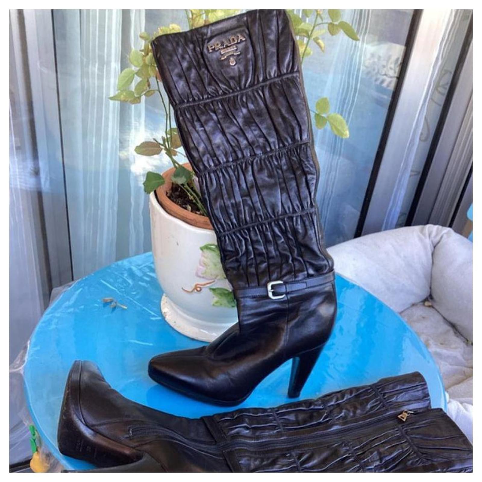 Stiefel Damen Prada Lackstiefel Prada Stiefel Schwarz Leder Joli