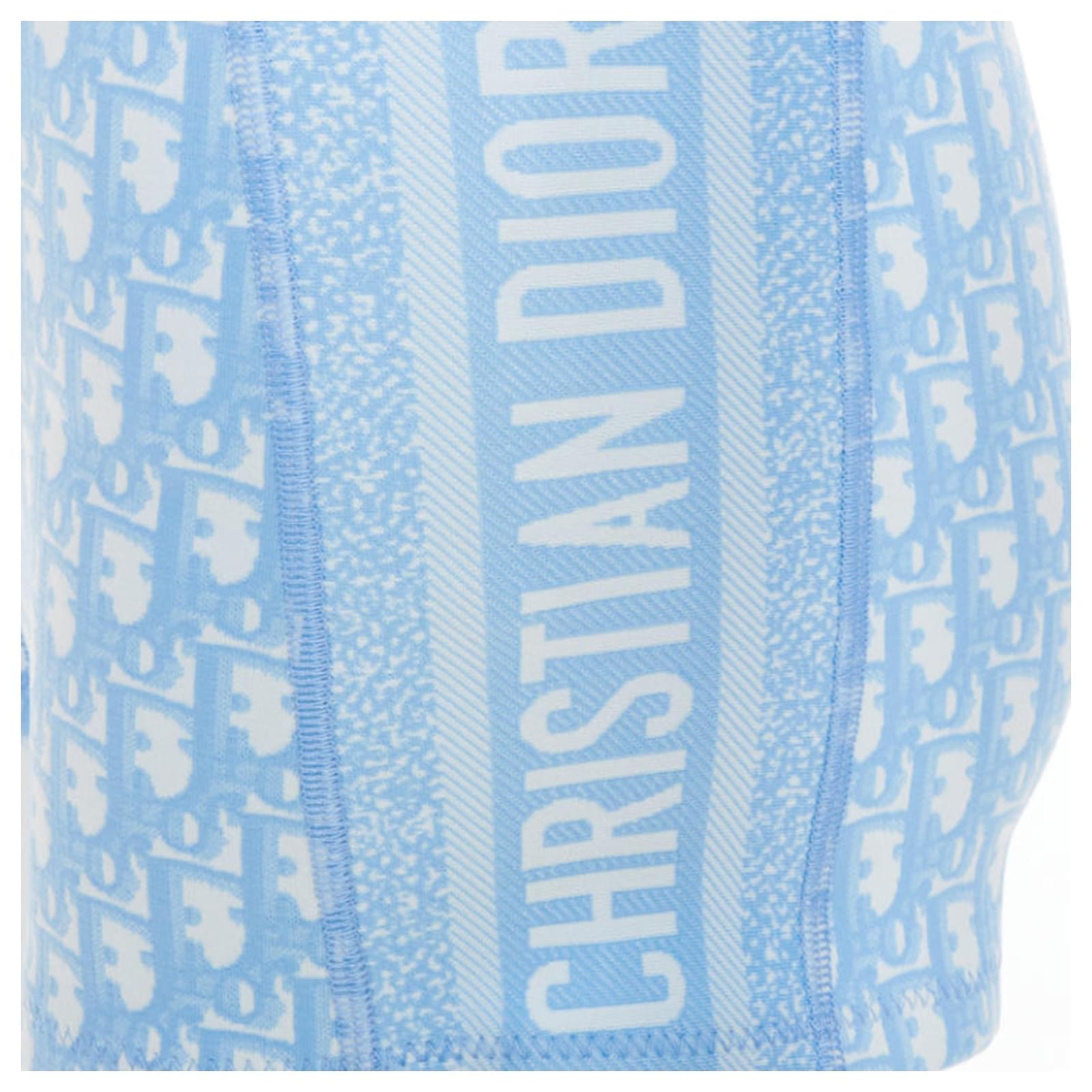 Christian Dior blue white Oblique monogram zip crop top shorts set