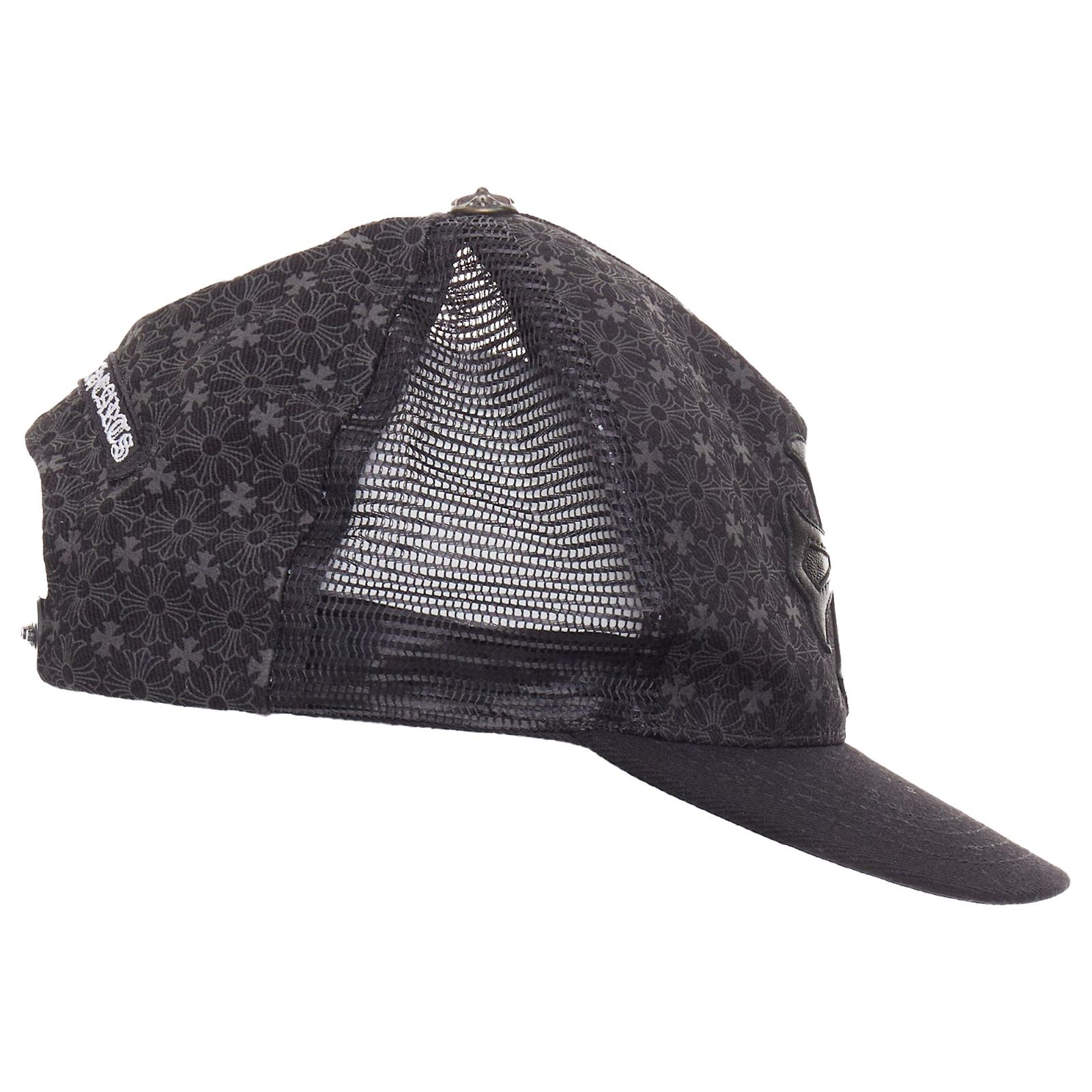 Casquette Trucker Chrome Hearts - Patch Croix Cimetière Et Cœurs - Cuir Noir - Taille Unique Ajustable - Neuf Avec étiquettes
