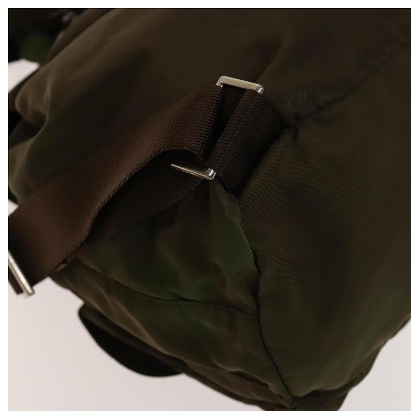 PRADA Backpack Nylon Khaki Silver Auth 140624 Silvery ref  display picture 2