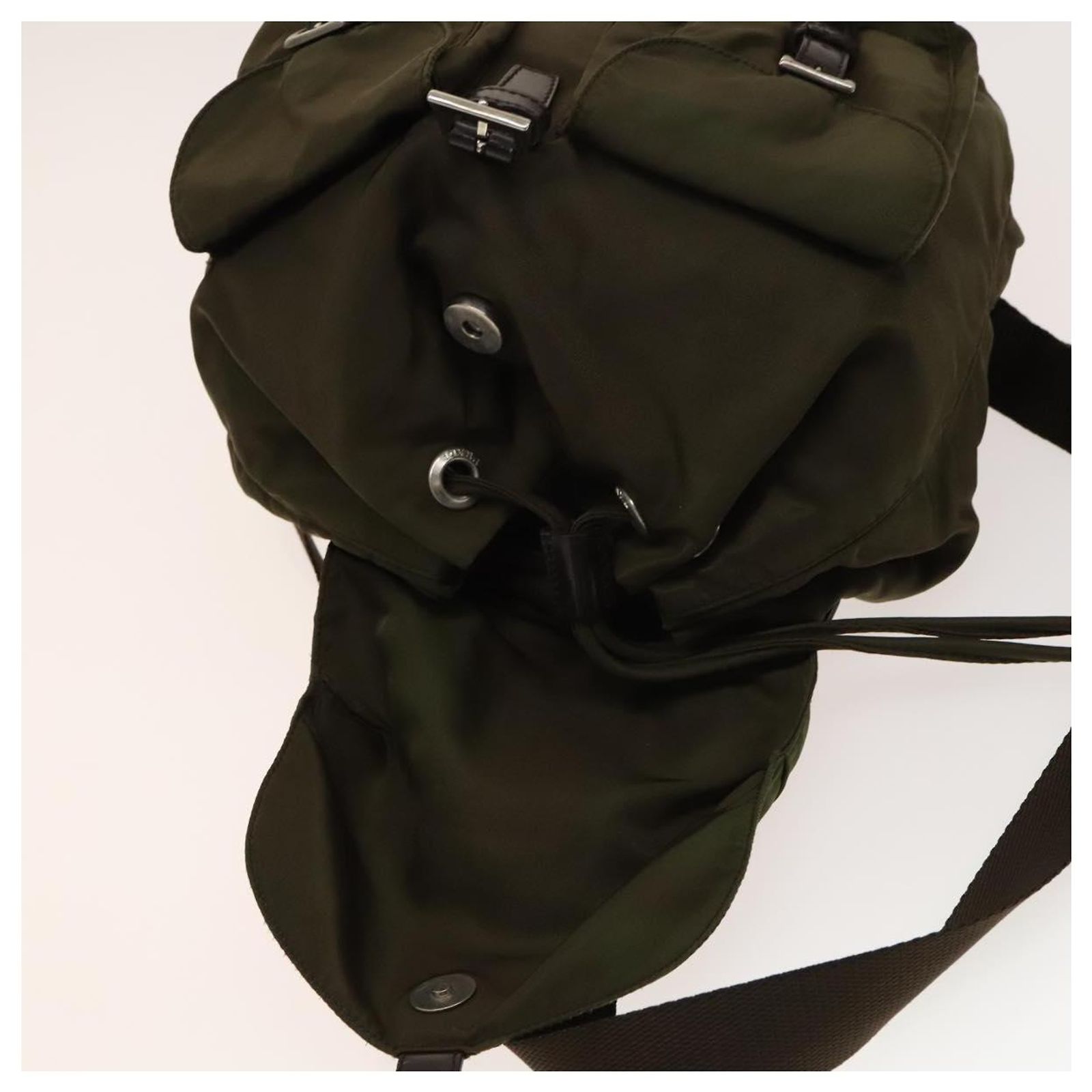 PRADA Backpack Nylon Khaki Silver Auth 140624 Silvery ref  display picture 3