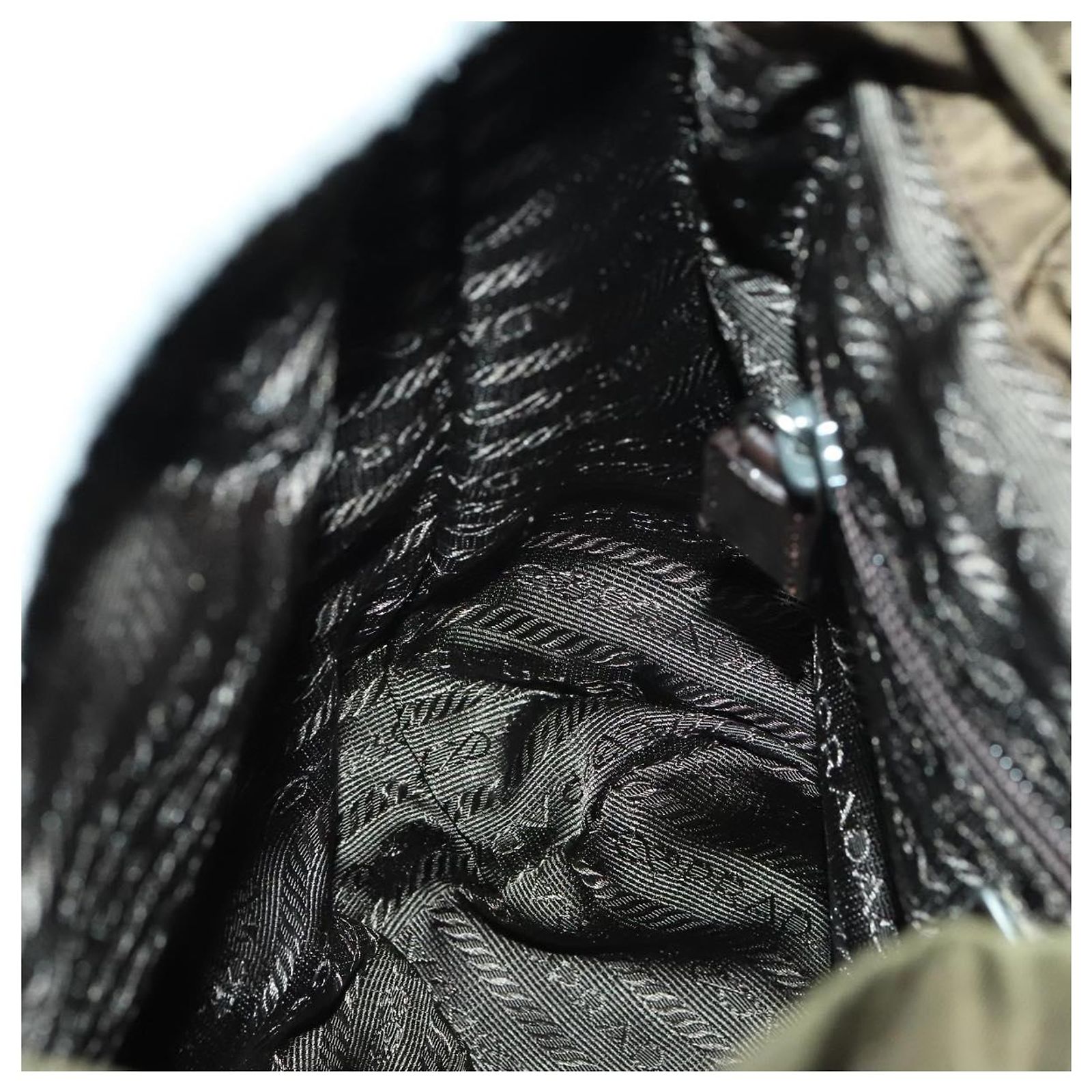 PRADA Backpack Nylon Khaki Silver Auth 140624 PRADA Double Front Pocket Re-Nylon Backpack Bag Beige main image 4