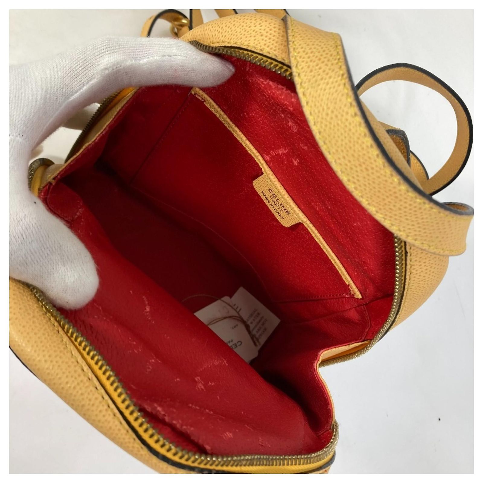Authentic CELINE backpack bag vintage Mini Backpack Leather Beige/Red Céline CELINE Vintage Mini Leather Backpack Red Beige ref  main image 4
