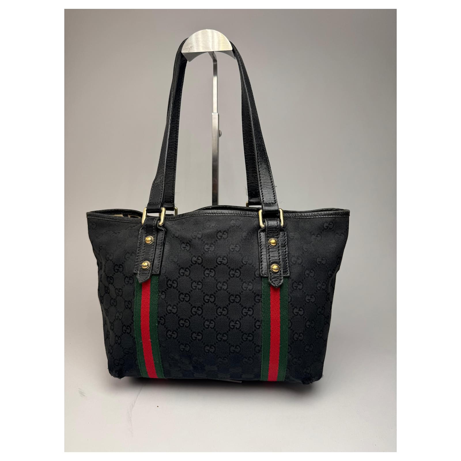 Vintage Gucci Canvas Leather Monogram Tote Bag black ref.JC2519006