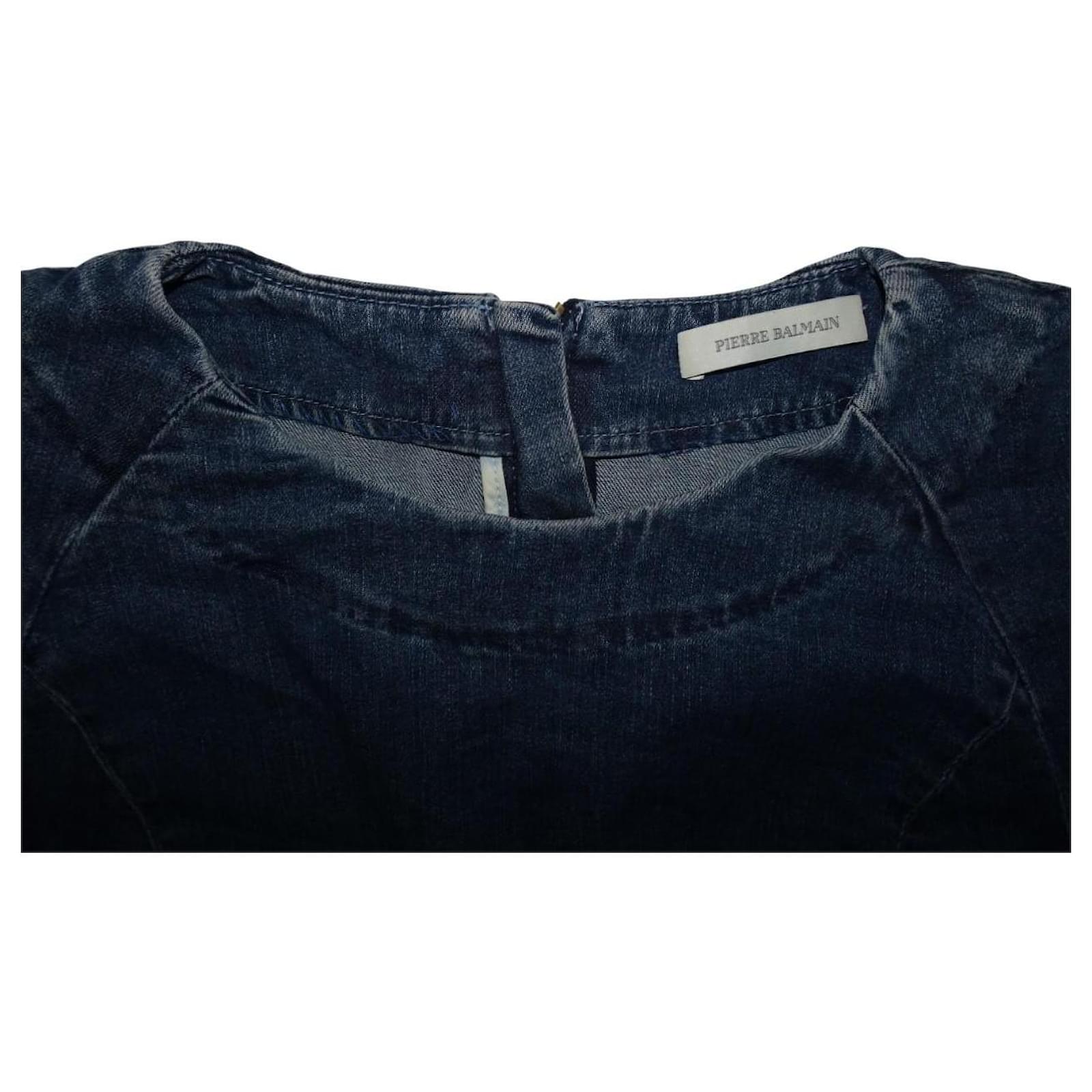 PIERRE BALMAIN LONG SLEEVE DENIM DRESS Blue Cotton Elastane ref.2519283 -  Joli Closet