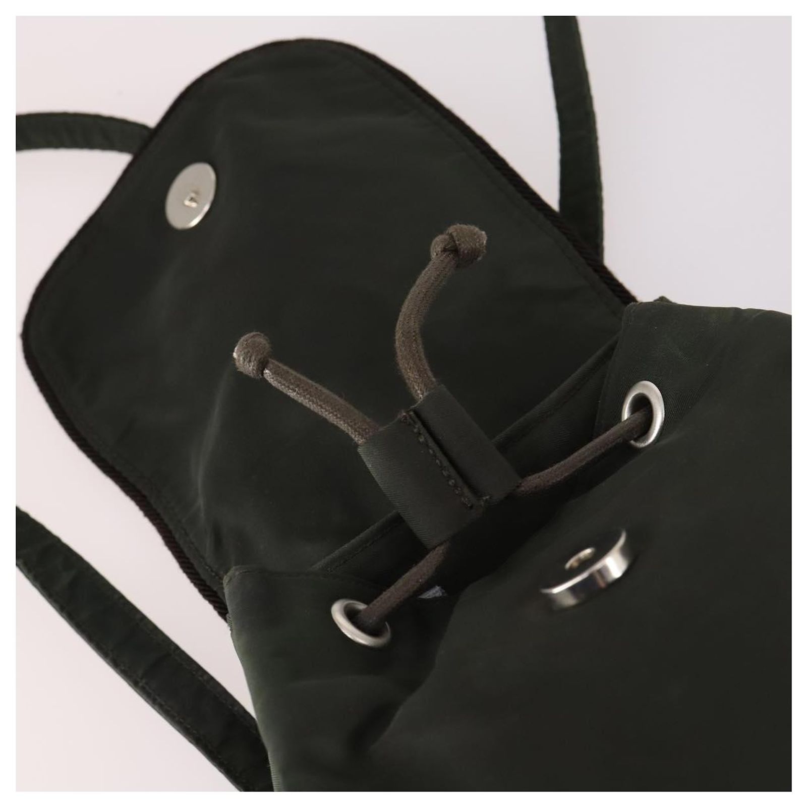 PRADA Backpack Nylon Khaki Silver Auth bs29204 PRADA Backpack Nylon Khaki Silver Auth bs29204 Silvery ref  main image 2